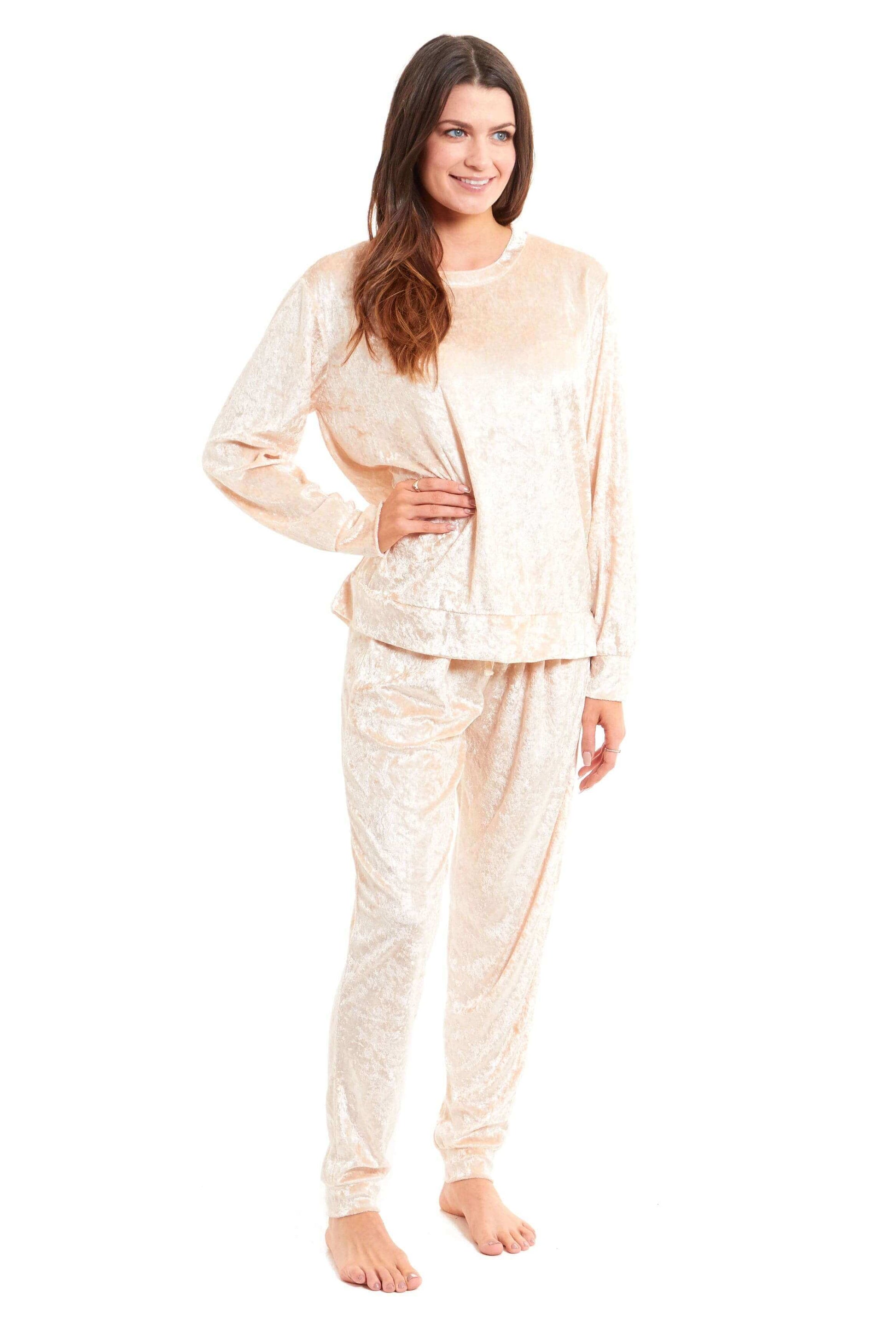 Luxurious Women's Soft Crushed Velvet Pyjama Set Comfortable Loungewear Stylish Nightwear with Elasticated Waistband Multiple Sizes Daisy Dreamer. Buy now for £15.00.