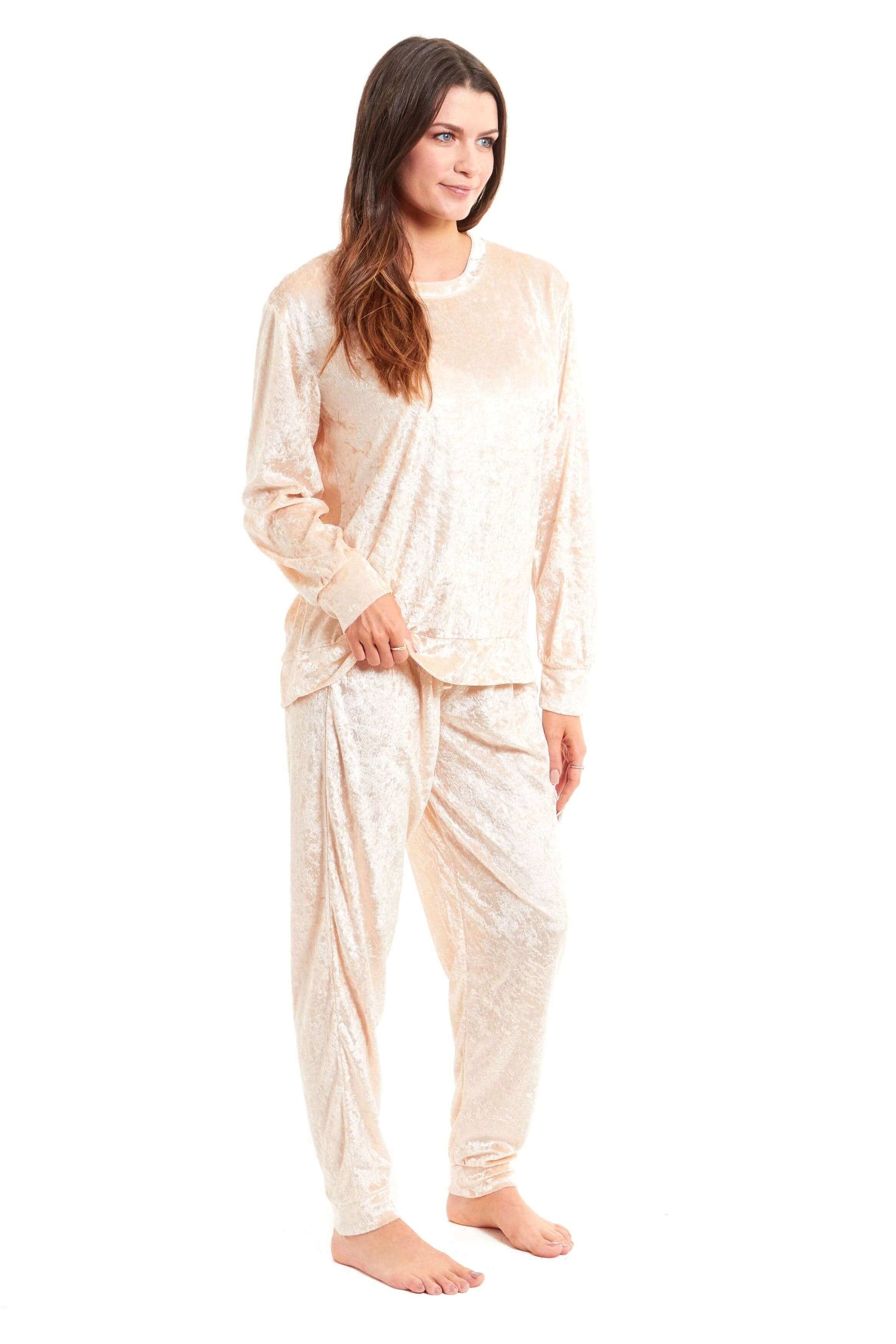 Luxurious Women's Soft Crushed Velvet Pyjama Set Comfortable Loungewear Stylish Nightwear with Elasticated Waistband Multiple Sizes Daisy Dreamer. Buy now for £15.00.
