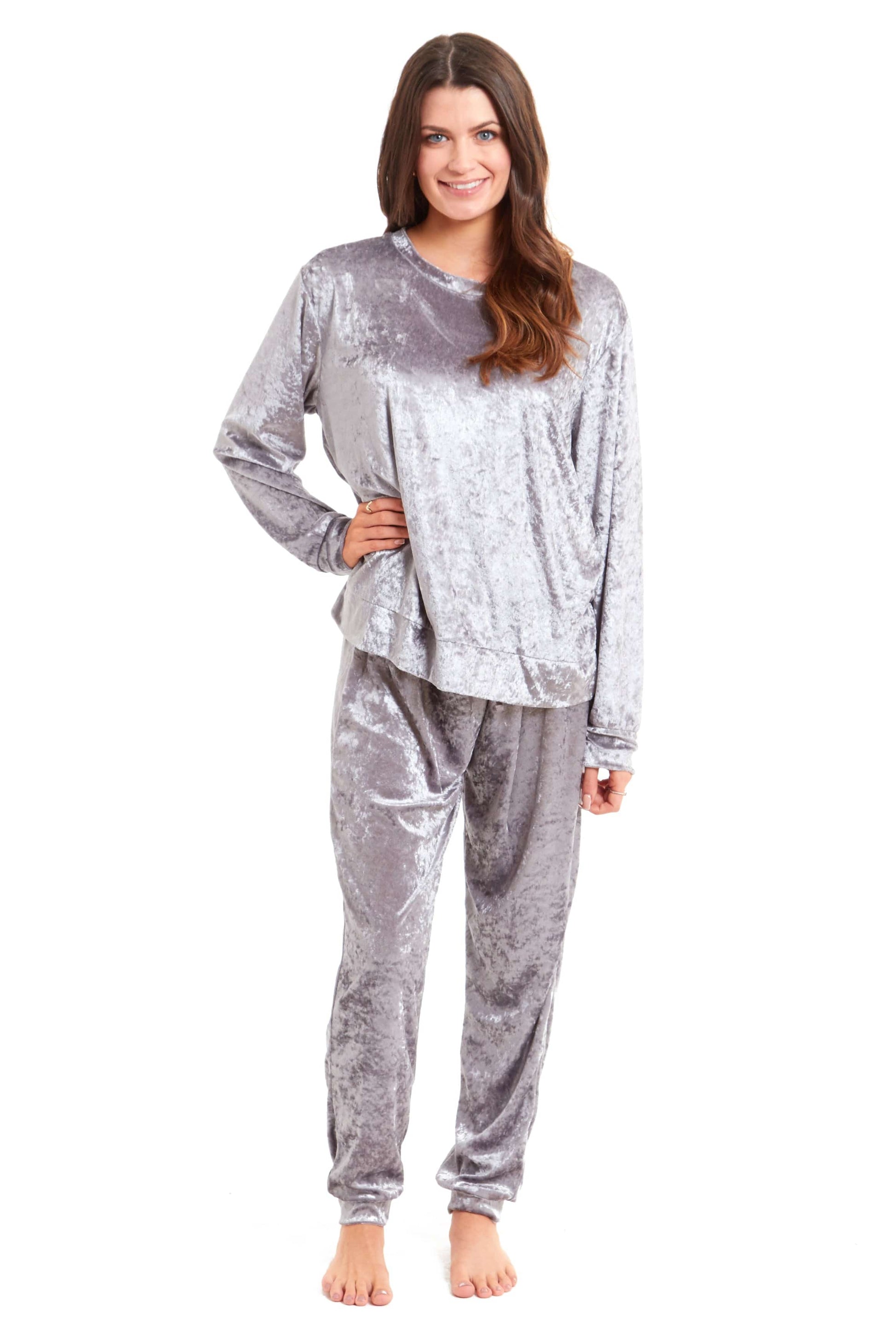Luxurious Women's Soft Crushed Velvet Pyjama Set Comfortable Loungewear Stylish Nightwear with Elasticated Waistband Multiple Sizes Daisy Dreamer. Buy now for £15.00.
