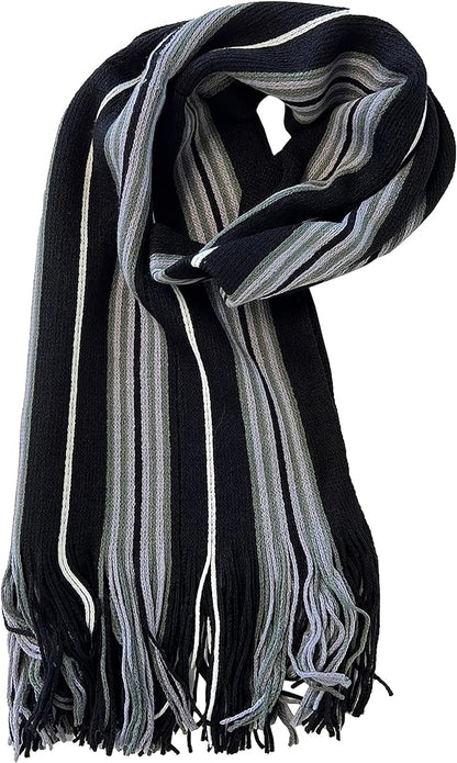 Luxury Men's Woven Stripe Design Long Scarf Warm Soft Acrylic Winter Fashion Accessory for Formal and Casual Wear Hypoallergenic by Sock Stack. Buy now for £7.00.
