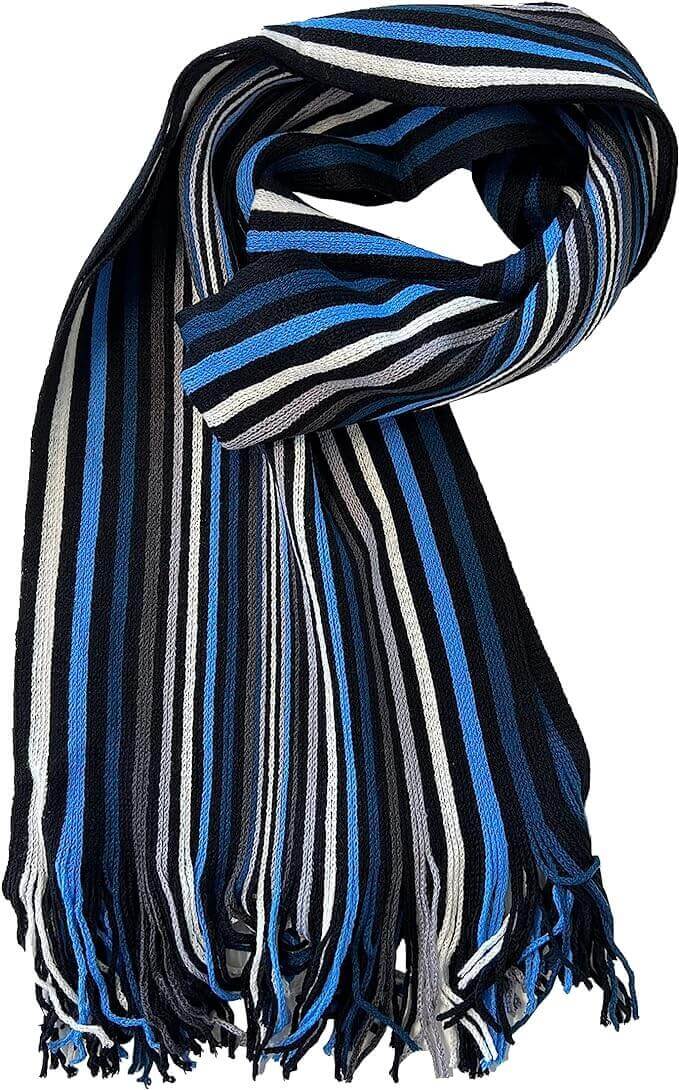 Luxury Men's Woven Stripe Design Long Scarf Warm Soft Acrylic Winter Fashion Accessory for Formal and Casual Wear Hypoallergenic by Sock Stack. Buy now for £7.00.