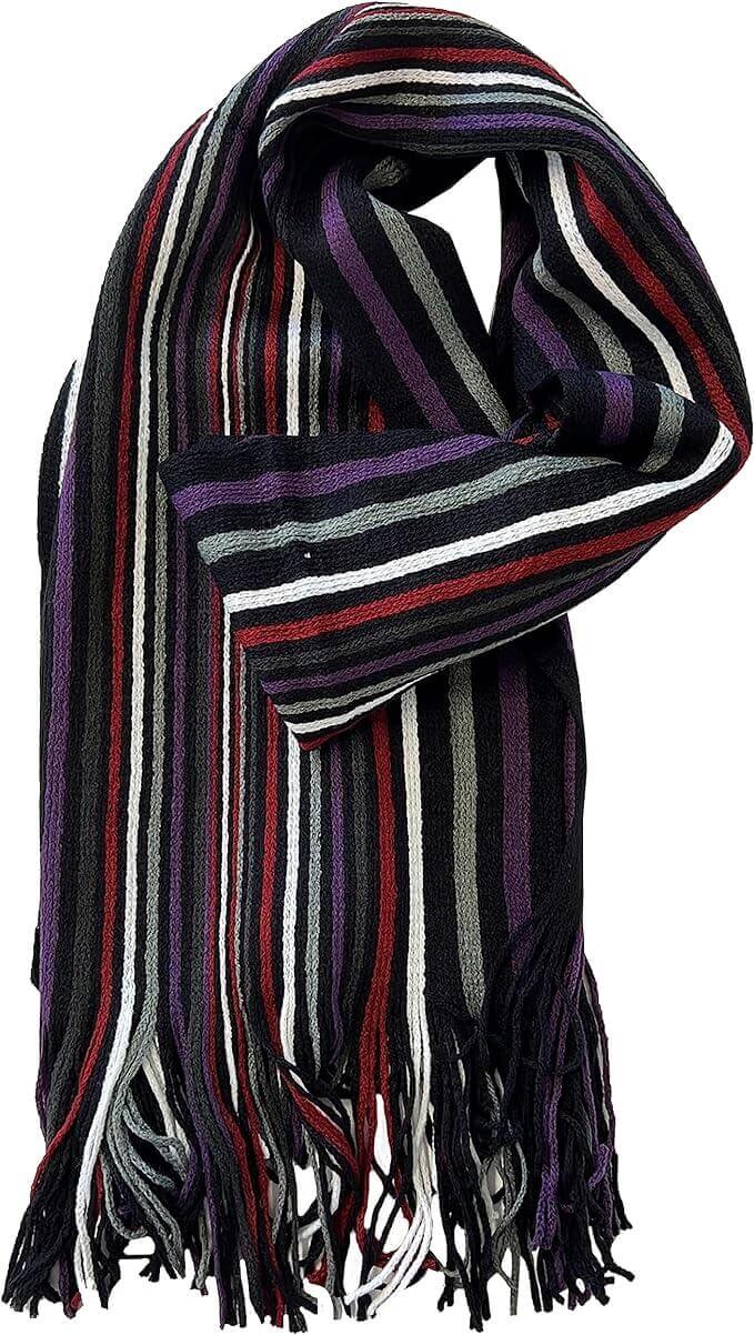 Luxury Men's Woven Stripe Design Long Scarf Warm Soft Acrylic Winter Fashion Accessory for Formal and Casual Wear Hypoallergenic by Sock Stack. Buy now for £7.00.