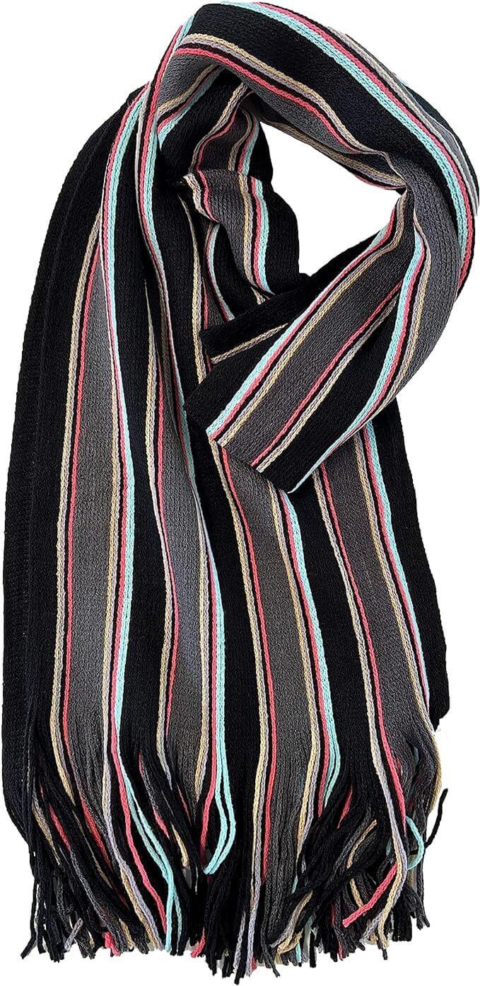 Luxury Men's Woven Stripe Design Long Scarf Warm Soft Acrylic Winter Fashion Accessory for Formal and Casual Wear Hypoallergenic by Sock Stack. Buy now for £7.00.