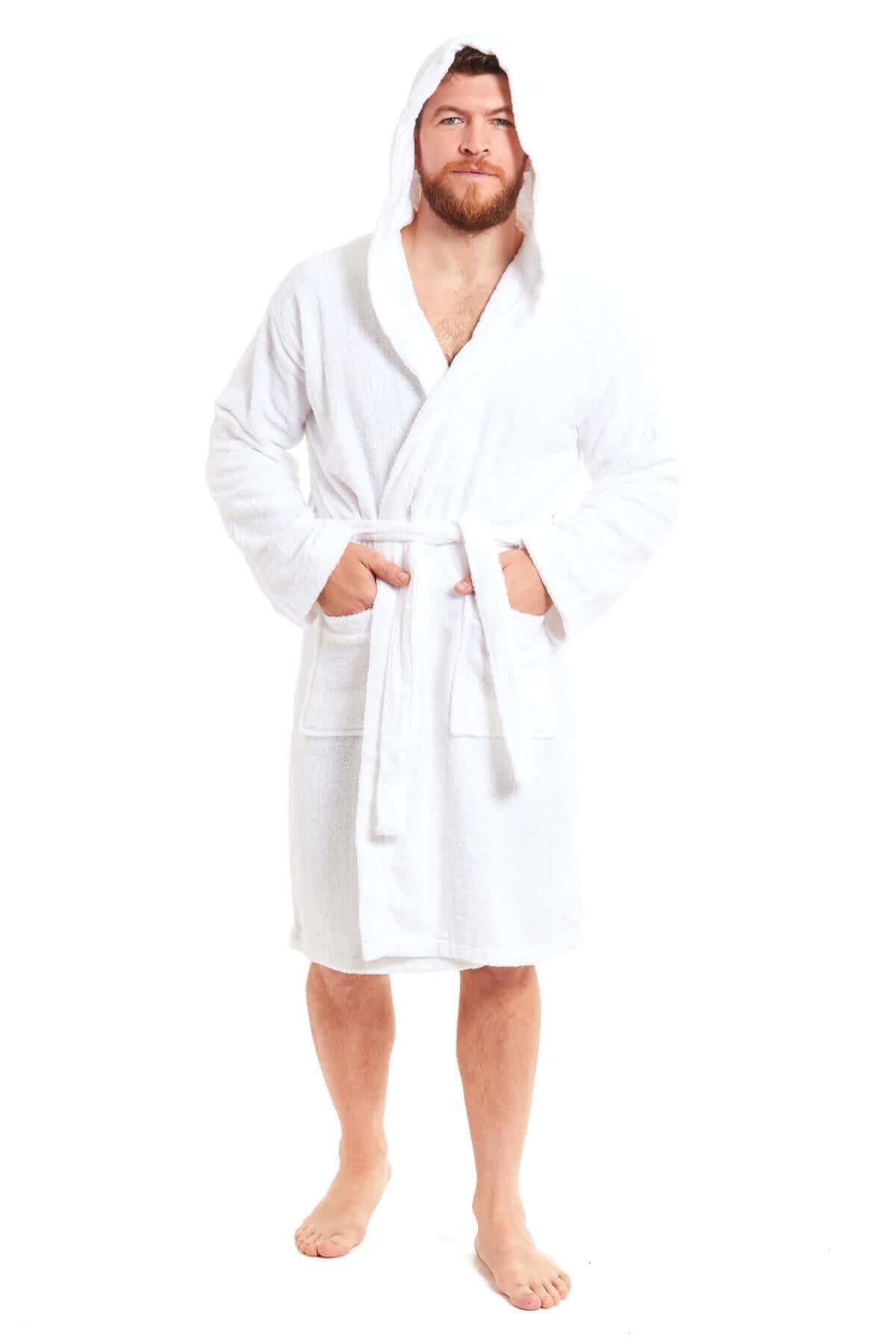 Men's Bamboo Hooded Bath Robe Ultra Absorbent Towelling Dressing Gown for Hotels Gyms Spas with Soft Breathable Cotton Blend Quick Dry Grey White by Sock Stack. Buy now for £20.00.