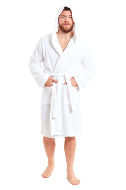 Men's Bamboo Hooded Bath Robe Ultra Absorbent Towelling Dressing Gown for Hotels Gyms Spas with Soft Breathable Cotton Blend Quick Dry Grey White by Sock Stack. Buy now for £20.00.