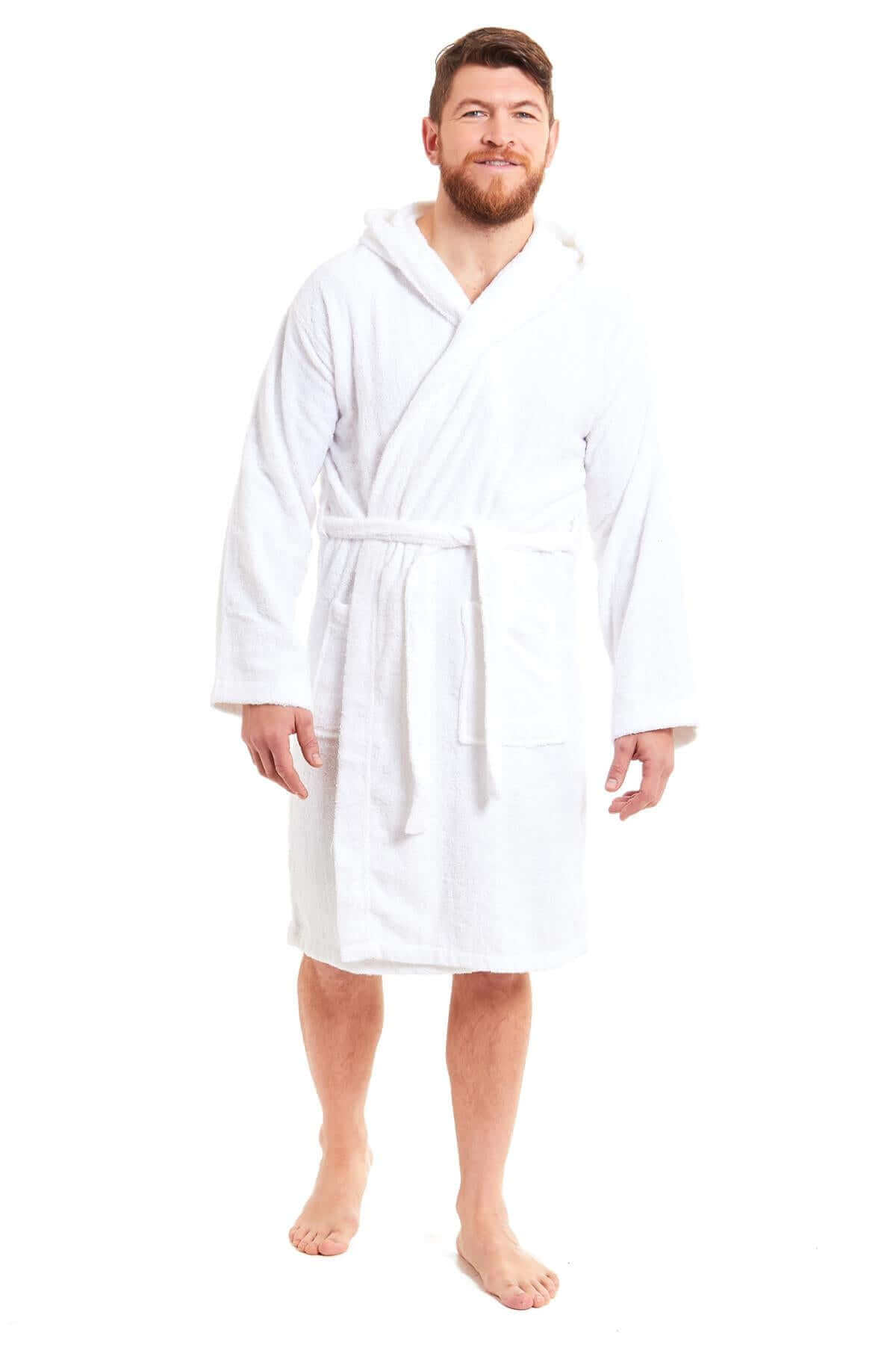 Men's Bamboo Hooded Bath Robe Ultra Absorbent Towelling Dressing Gown for Hotels Gyms Spas with Soft Breathable Cotton Blend Quick Dry Grey White by Sock Stack. Buy now for £20.00.
