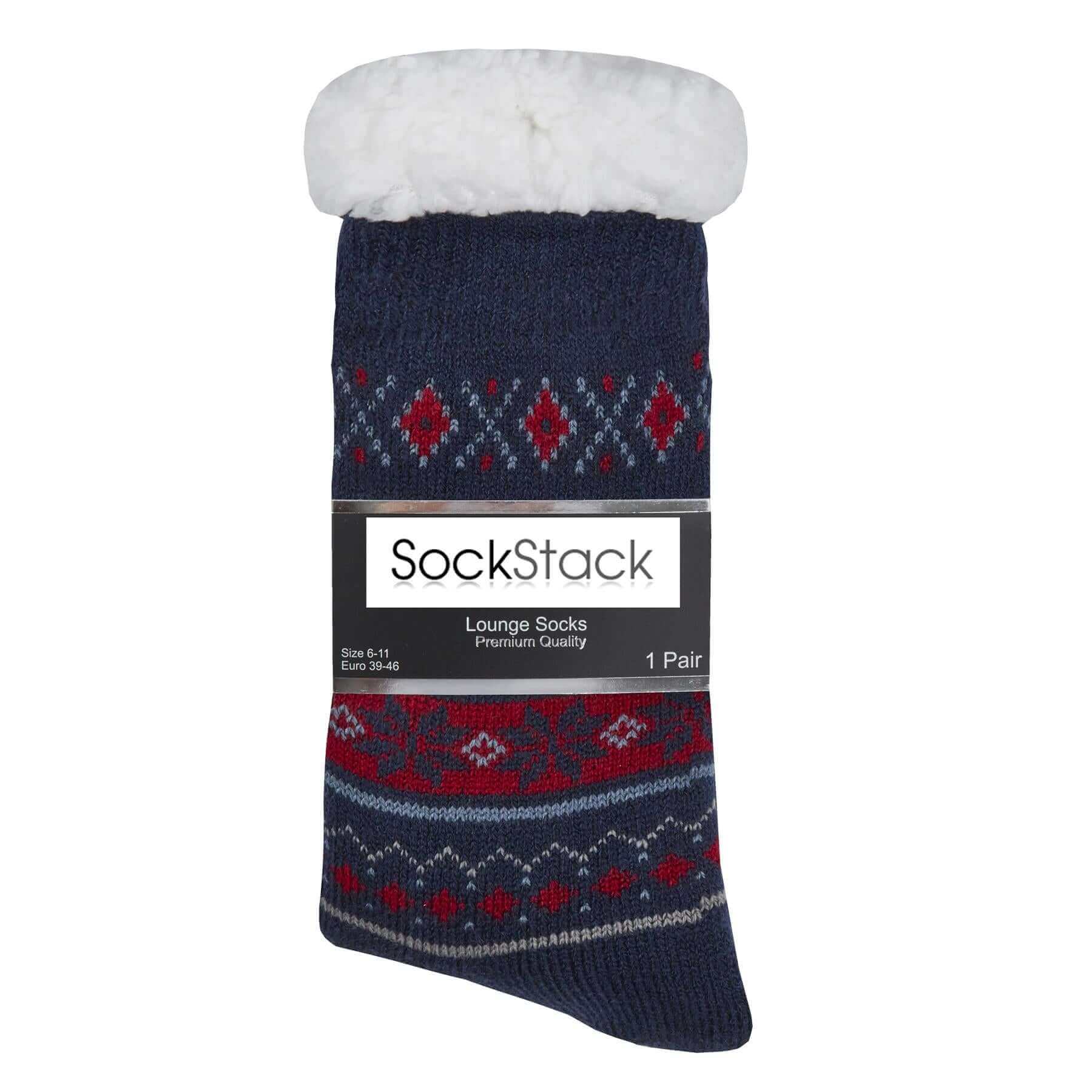 Men's Chunky Winter Lounge Slipper Socks with Non-Slip Grips Ultra-Soft Sherpa Flannel Fleece Lining Cozy Home Wear Sizes 39-46 by Sock Stack. Buy now for £8.00.