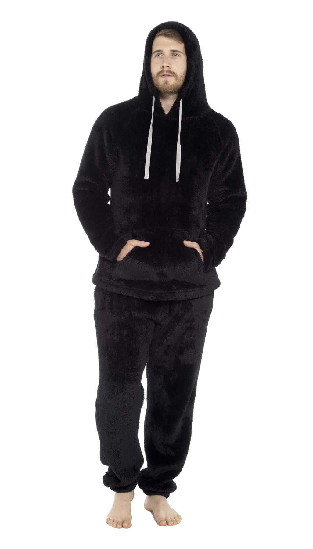 Men's Ultra-Soft Fleece Hooded Thermal Pyjama Set with Elastic Waist Cozy Loungewear Perfect for Winter and Indoor Relaxation by Daisy Dreamer. Buy now for £20.00.