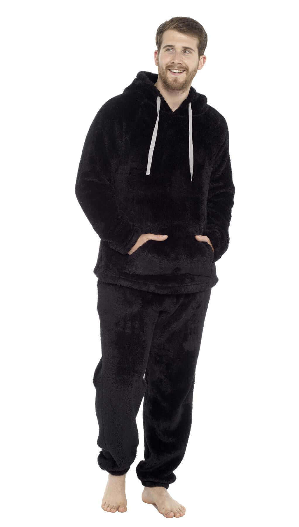 Men's Ultra-Soft Fleece Hooded Thermal Pyjama Set with Elastic Waist Cozy Loungewear Perfect for Winter and Indoor Relaxation by Daisy Dreamer. Buy now for £20.00.