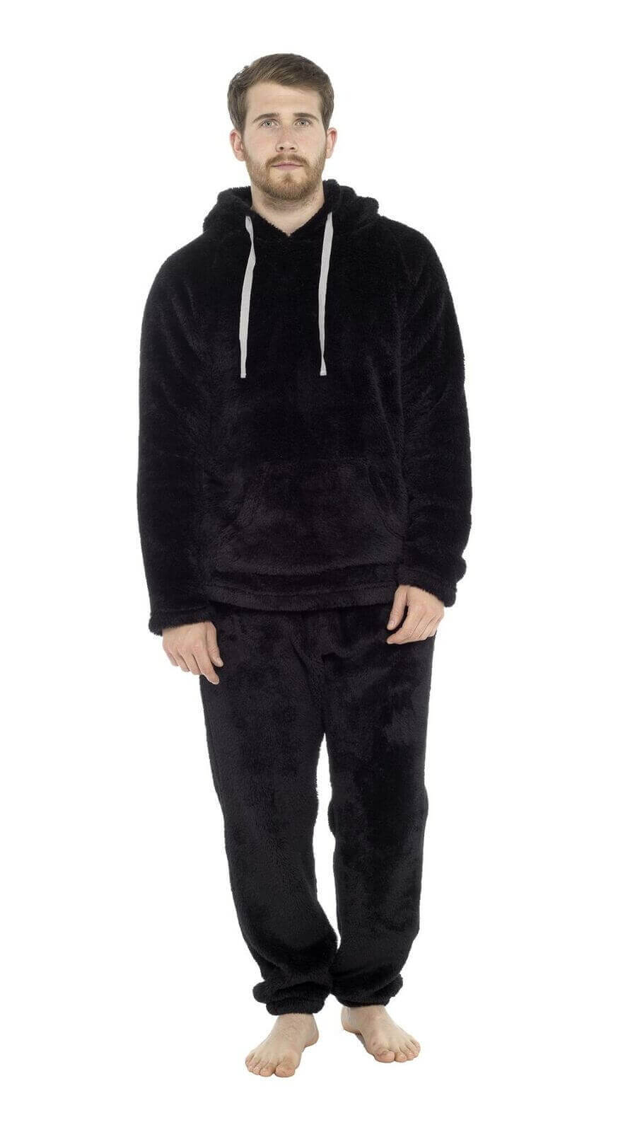 Men's Ultra-Soft Fleece Hooded Thermal Pyjama Set with Elastic Waist Cozy Loungewear Perfect for Winter and Indoor Relaxation by Daisy Dreamer. Buy now for £20.00.