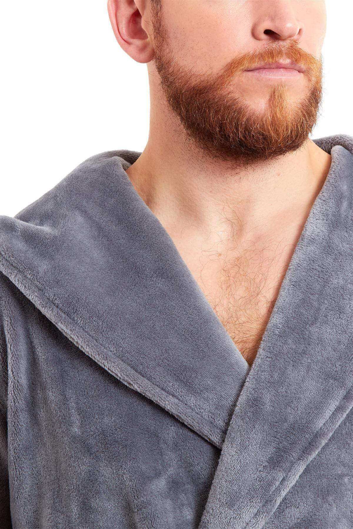 Men's Ultra-Soft Hooded Flannel Fleece Bathrobe Warm Plush Dressing Gown for Home Spa Gym Hotel by Daisy Dreamer. Buy now for £15.00.