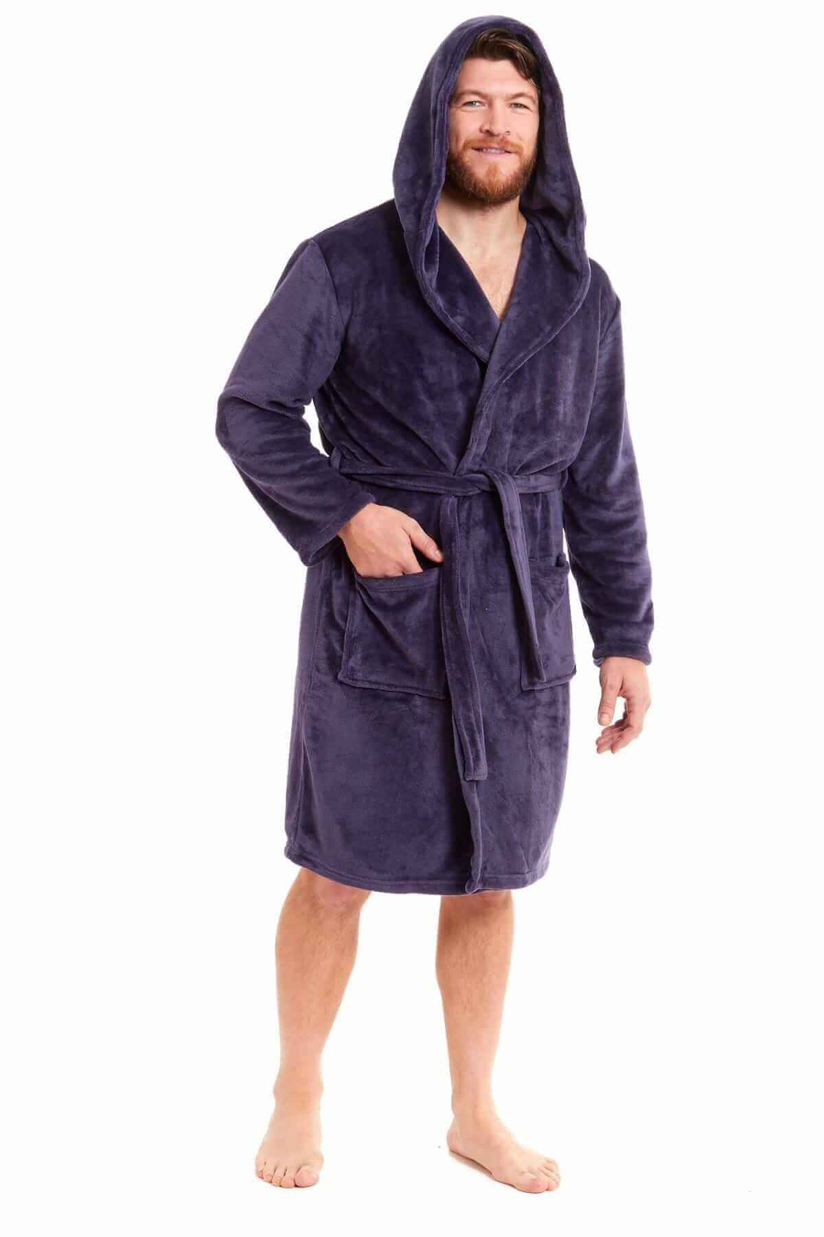 Men's Ultra-Soft Hooded Flannel Fleece Bathrobe Warm Plush Dressing Gown for Home Spa Gym Hotel by Daisy Dreamer. Buy now for £15.00.
