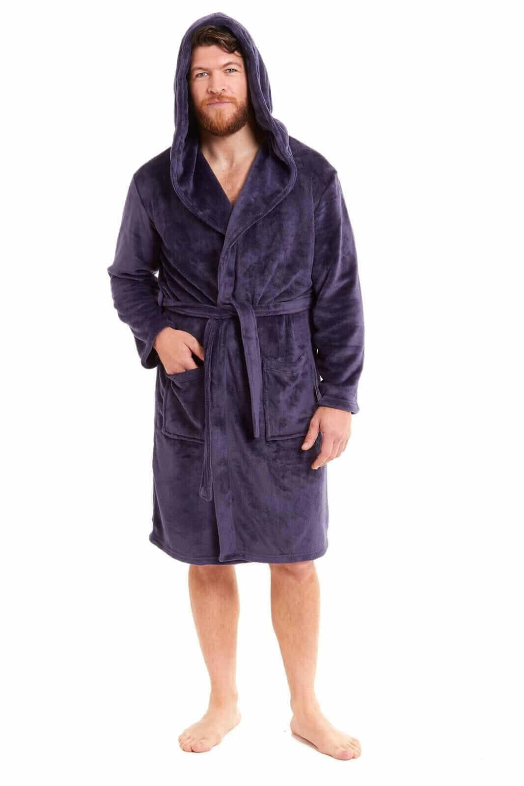 Men's Ultra-Soft Hooded Flannel Fleece Bathrobe Warm Plush Dressing Gown for Home Spa Gym Hotel by Daisy Dreamer. Buy now for £15.00.