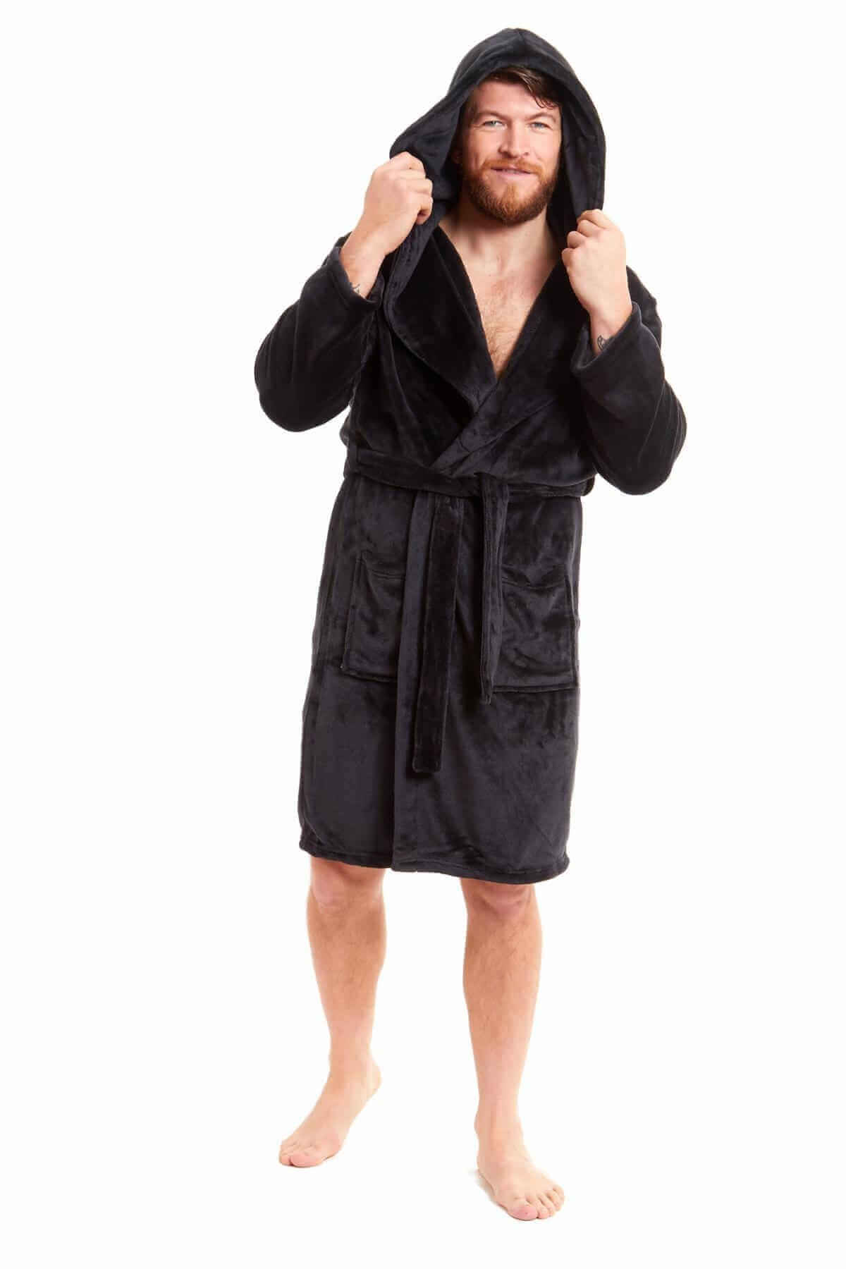 Men's Ultra-Soft Hooded Flannel Fleece Bathrobe Warm Plush Dressing Gown for Home Spa Gym Hotel by Daisy Dreamer. Buy now for £15.00.