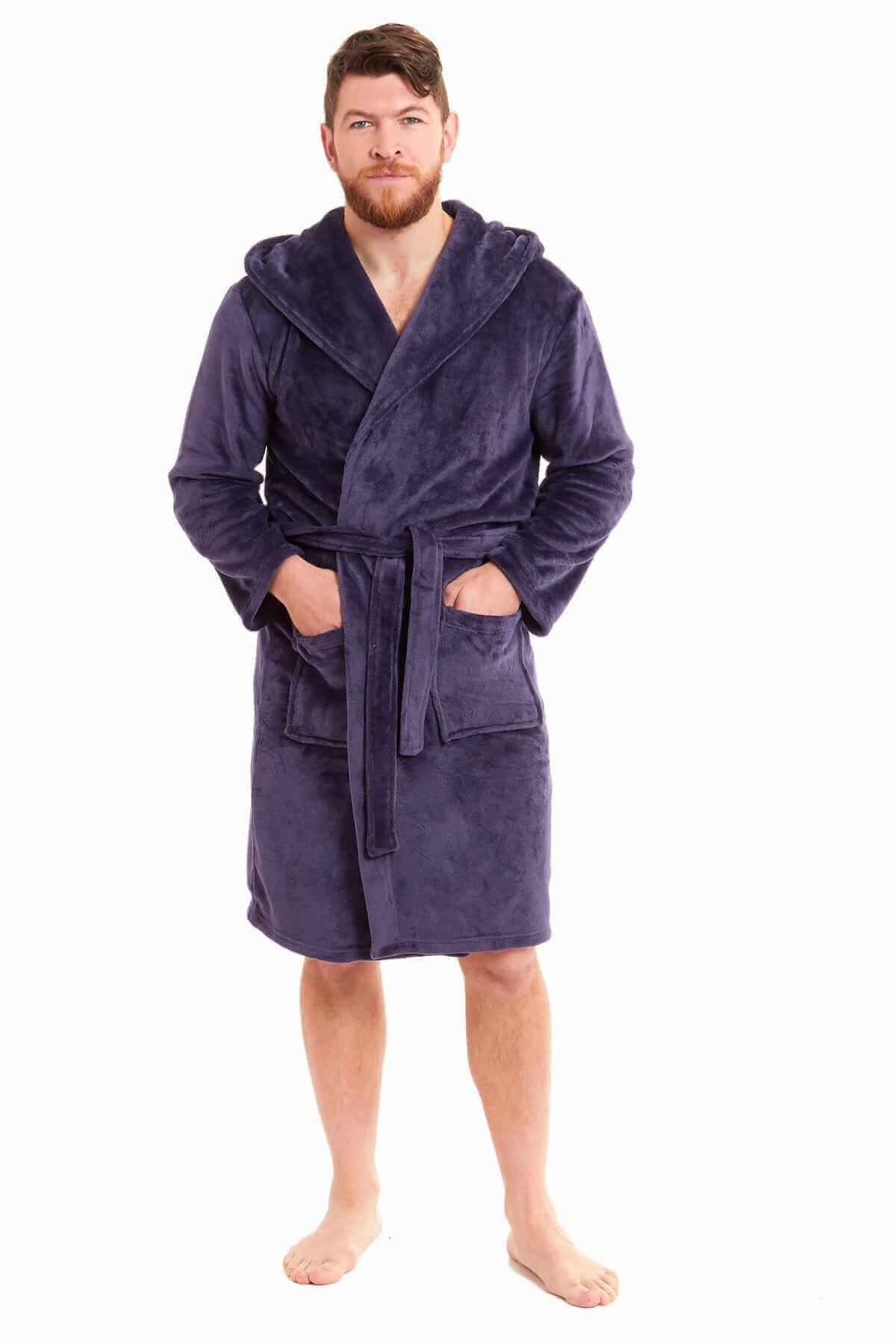 Men's Ultra-Soft Hooded Flannel Fleece Bathrobe Warm Plush Dressing Gown for Home Spa Gym Hotel by Daisy Dreamer. Buy now for £15.00.