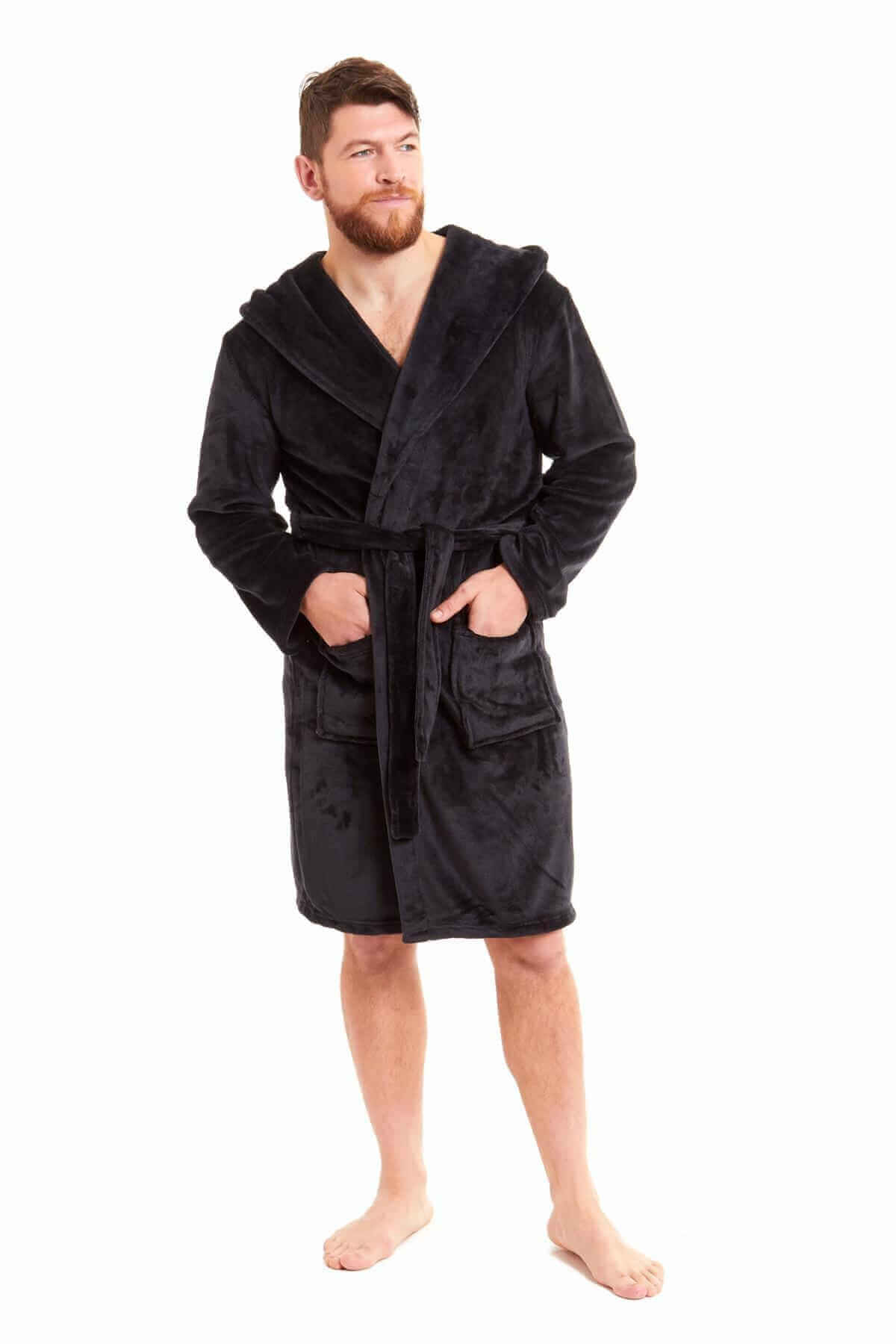 Men's Ultra-Soft Hooded Flannel Fleece Bathrobe Warm Plush Dressing Gown for Home Spa Gym Hotel by Daisy Dreamer. Buy now for £15.00.