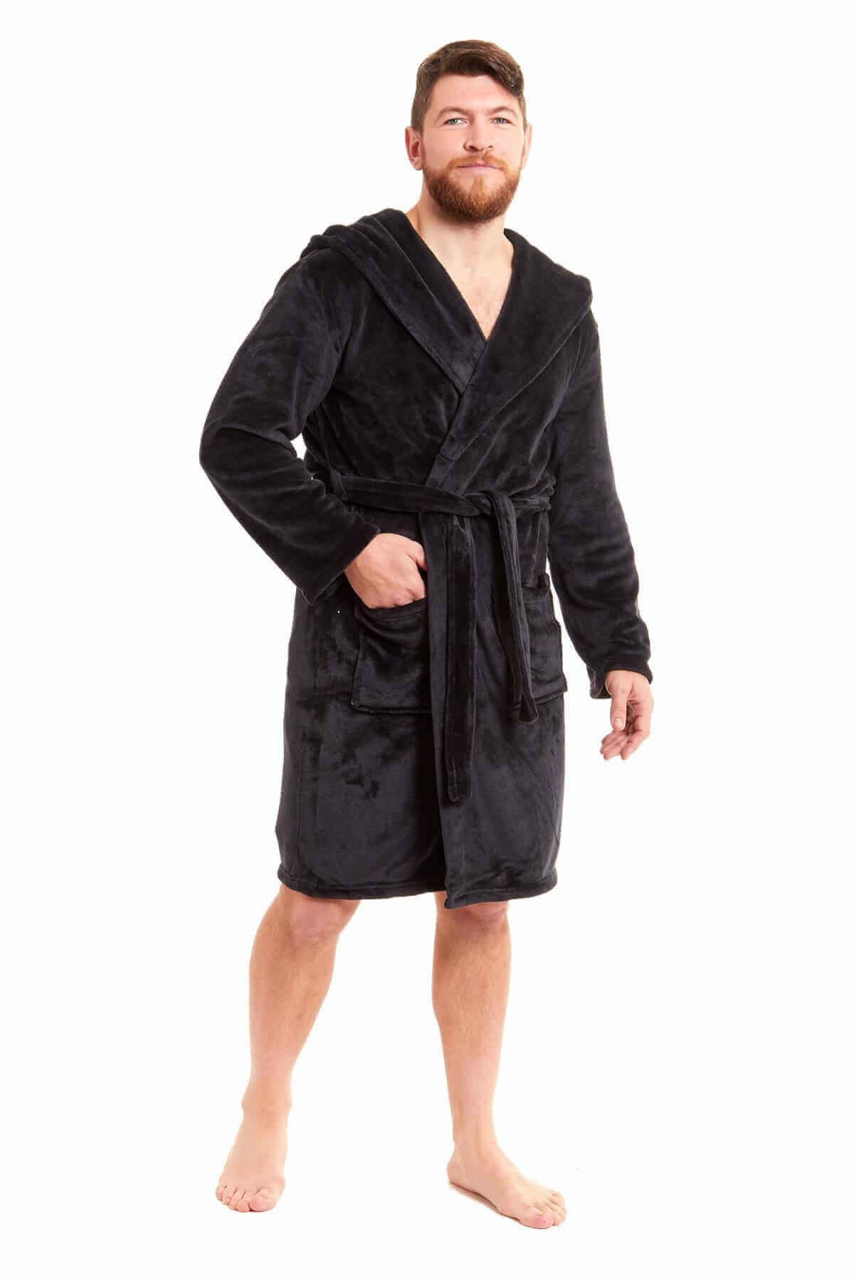 Men's Ultra-Soft Hooded Flannel Fleece Bathrobe Warm Plush Dressing Gown for Home Spa Gym Hotel by Daisy Dreamer. Buy now for £15.00.