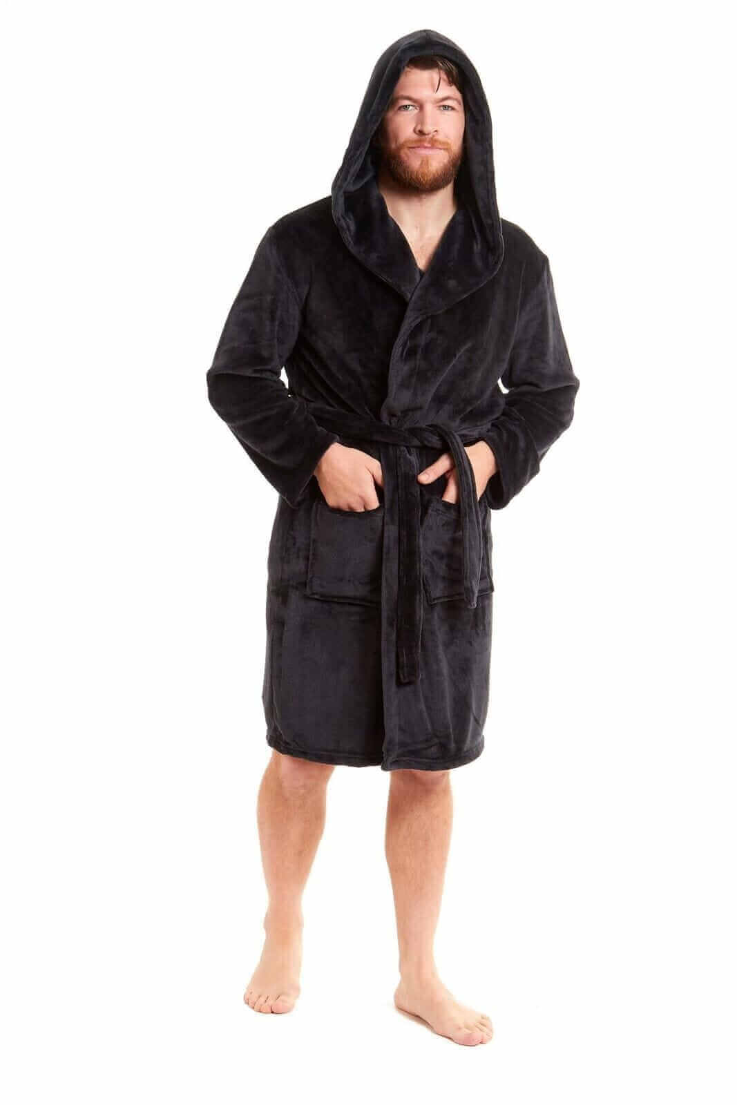Men's Ultra-Soft Hooded Flannel Fleece Bathrobe Warm Plush Dressing Gown for Home Spa Gym Hotel by Daisy Dreamer. Buy now for £15.00.