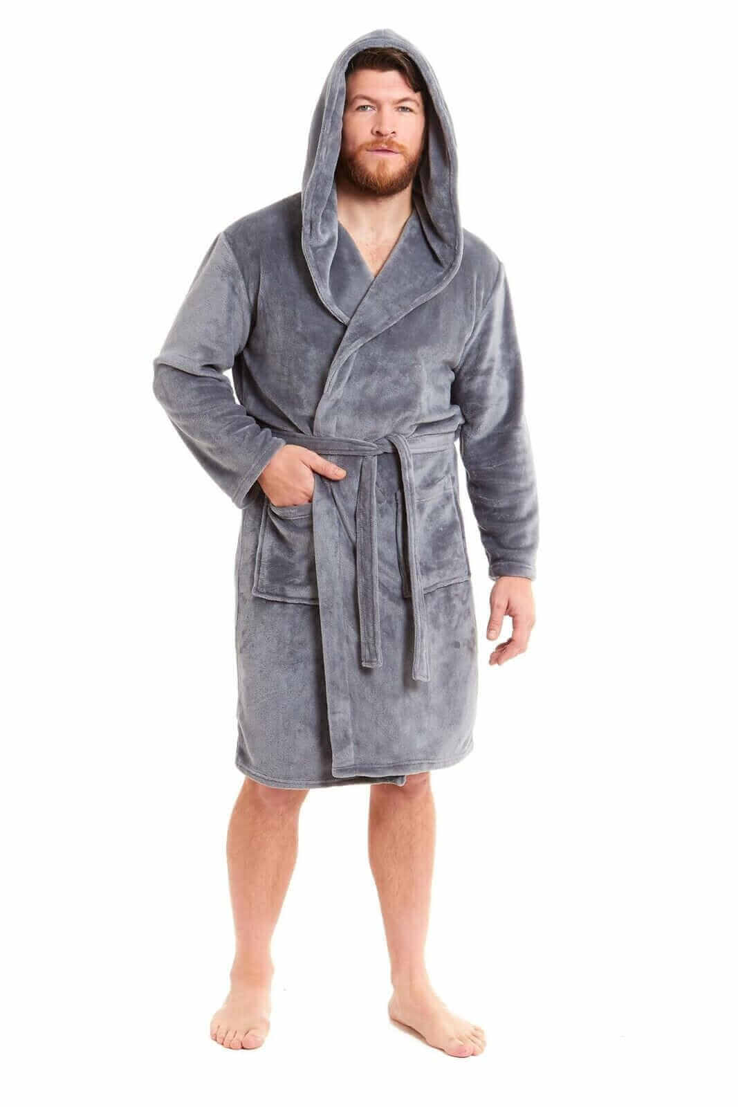 Men's Ultra-Soft Hooded Flannel Fleece Bathrobe Warm Plush Dressing Gown for Home Spa Gym Hotel by Daisy Dreamer. Buy now for £15.00.