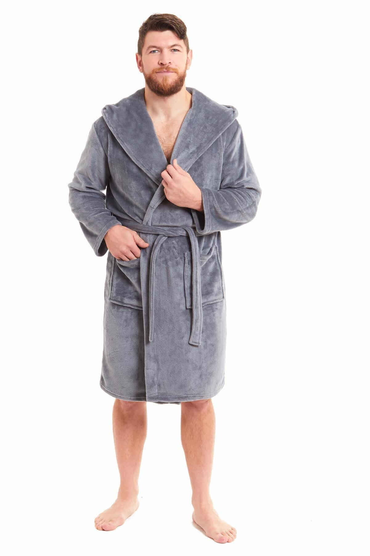 Men's Ultra-Soft Hooded Flannel Fleece Bathrobe Warm Plush Dressing Gown for Home Spa Gym Hotel by Daisy Dreamer. Buy now for £15.00.