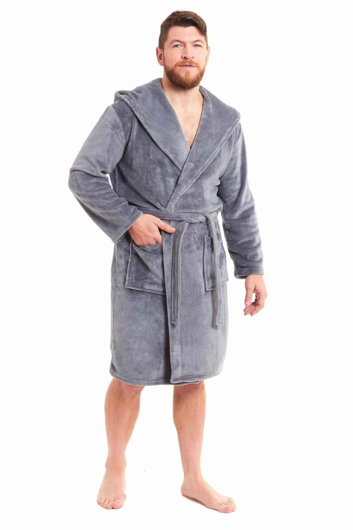 Men's Ultra-Soft Hooded Flannel Fleece Bathrobe Warm Plush Dressing Gown for Home Spa Gym Hotel by Daisy Dreamer. Buy now for £15.00.