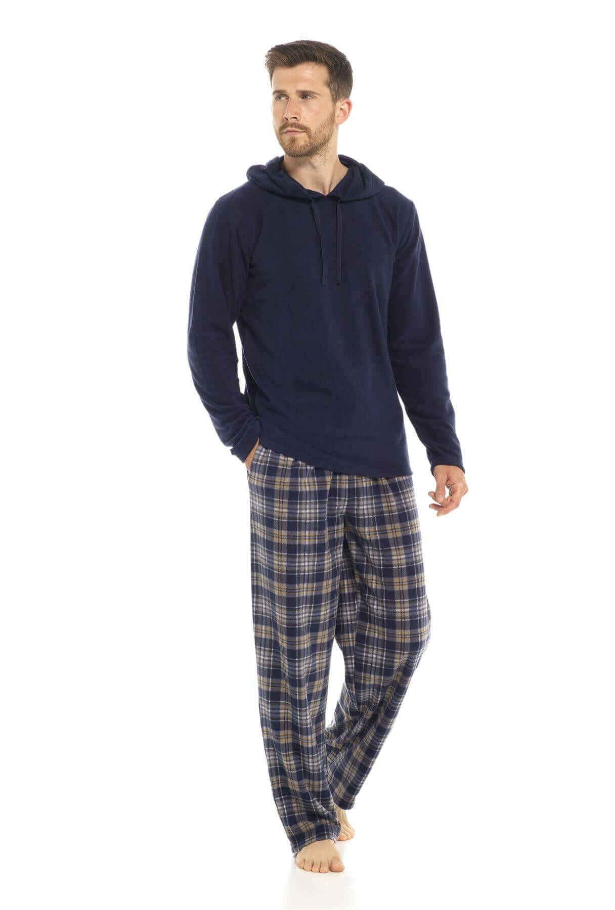 Men's Winter Hooded Check Fleece Pyjama Set Warm Cozy Nightwear with Stylish Check Bottoms in Multiple Sizes Ultimate Comfort by Sock Stack. Buy now for £20.00.