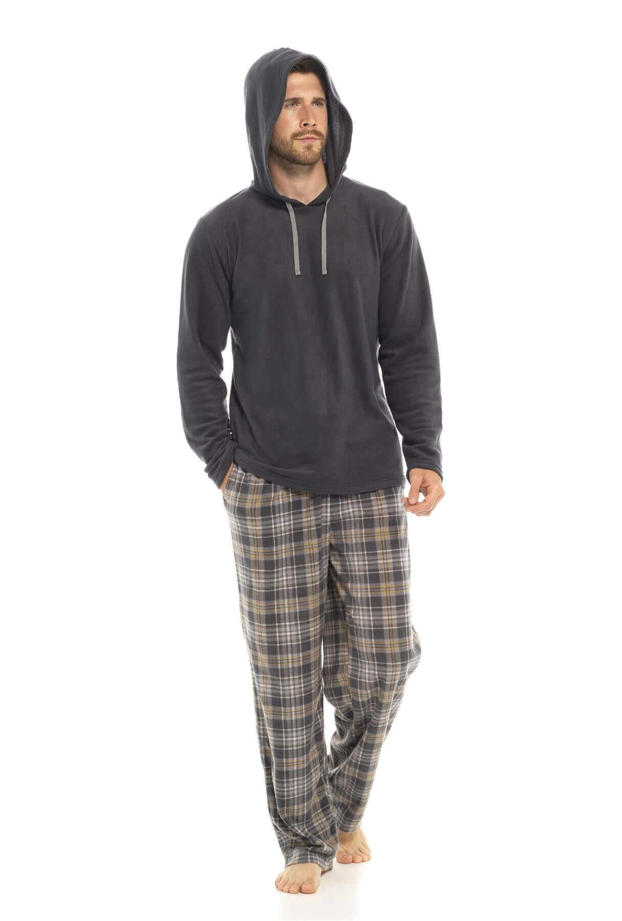 Men's Winter Hooded Check Fleece Pyjama Set Warm Cozy Nightwear with Stylish Check Bottoms in Multiple Sizes Ultimate Comfort by Sock Stack. Buy now for £20.00.