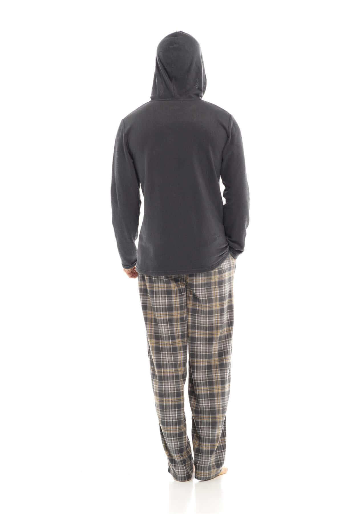 Men's Winter Hooded Check Fleece Pyjama Set Warm Cozy Nightwear with Stylish Check Bottoms in Multiple Sizes Ultimate Comfort by Sock Stack. Buy now for £20.00.