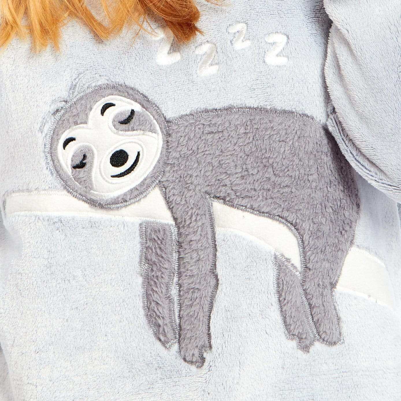 Mother Daughter Matching Sloth Hooded Fleece Pyjamas Plush Flannel Twosie Loungewear with Sherpa Lining Multiple Sizes Cozy Embroidered Sloth Design by Daisy Dreamer. Buy now for £15.00.