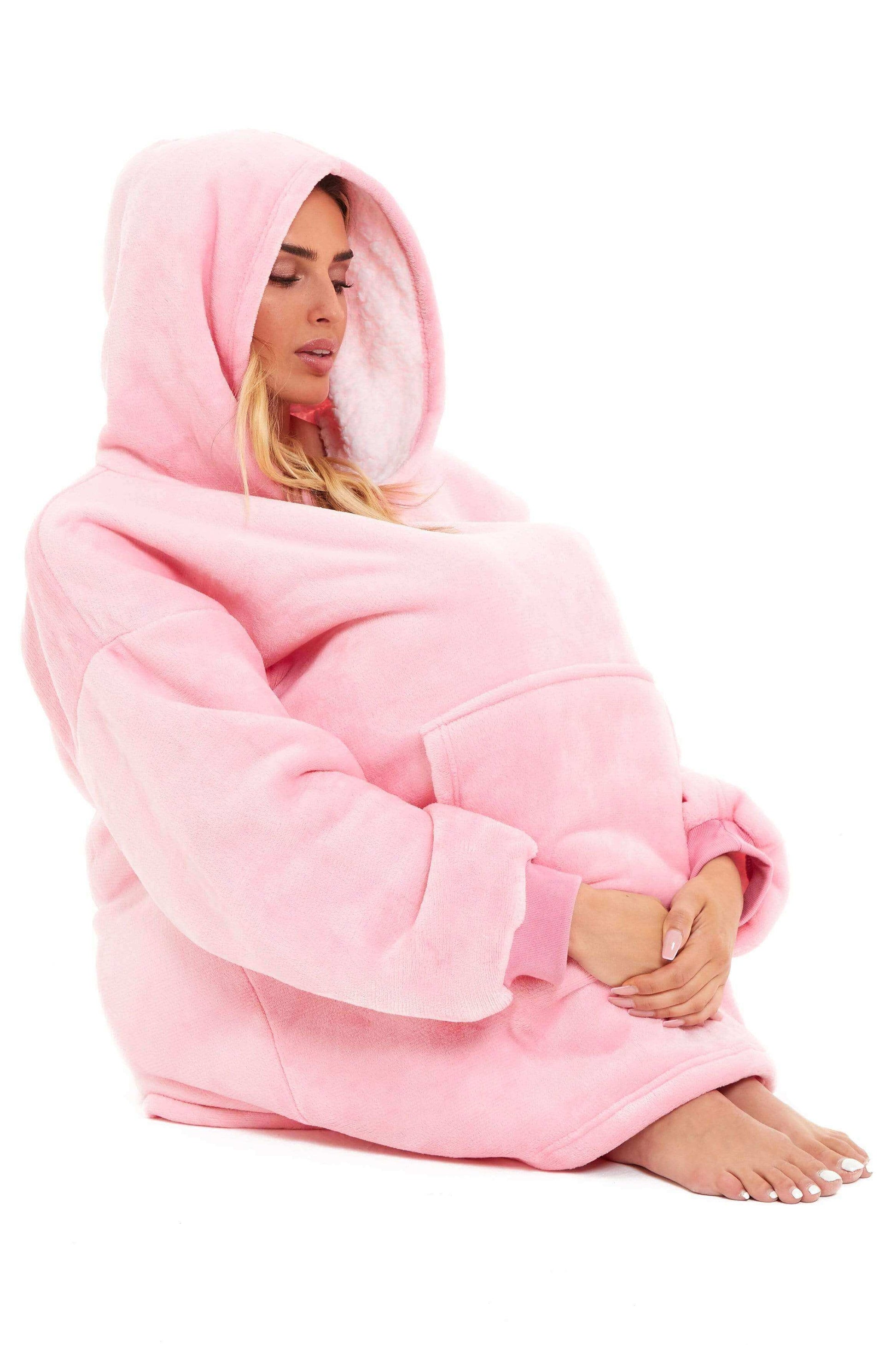 Oversized Hooded Blanket Sweatshirt Plush Sherpa Fur Grey Pink Giant Hoodie for Adults and Kids with Elastic Cuffs and Pocket by Daisy Dreamer. Buy now for £9.00.