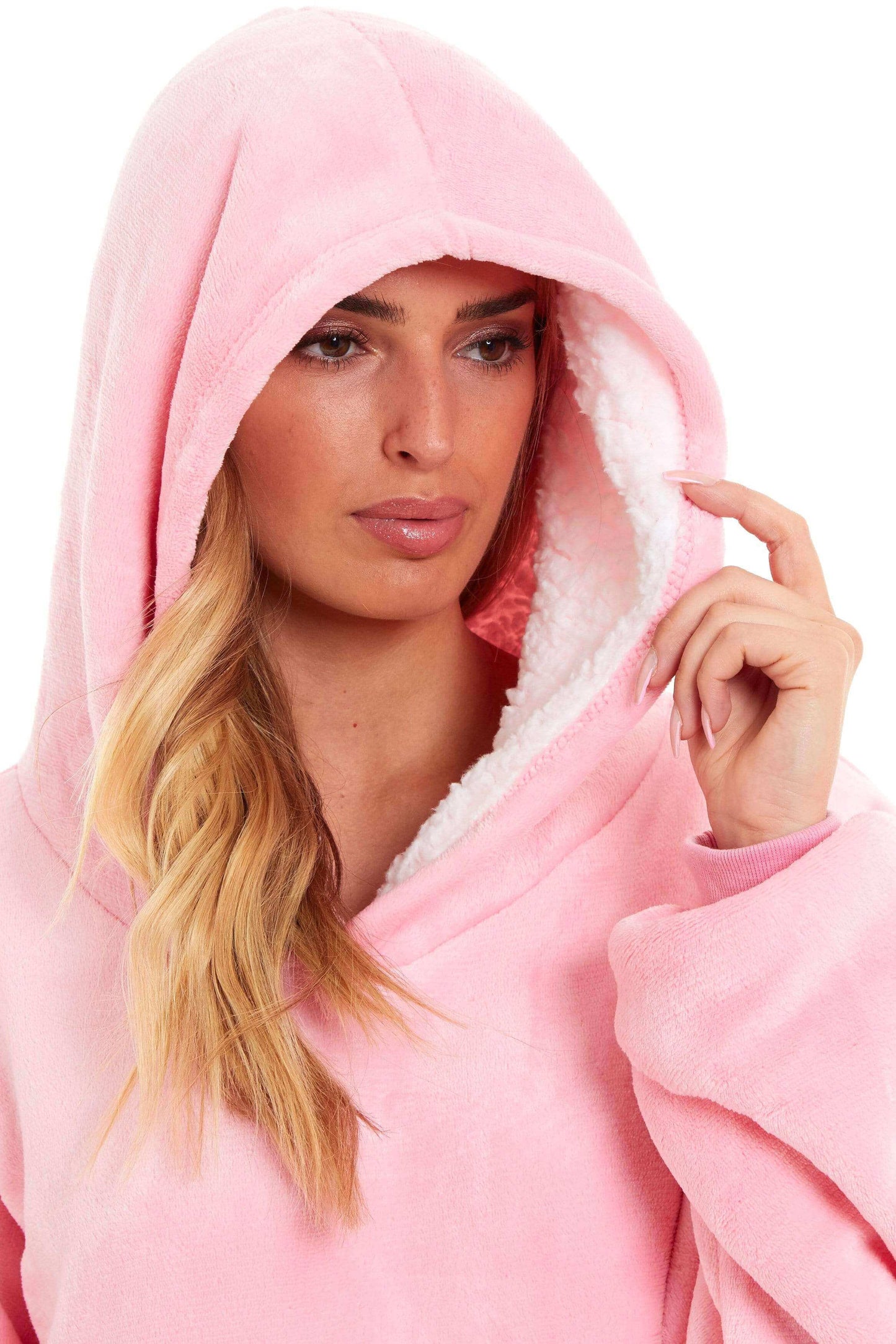 Oversized Hooded Blanket Sweatshirt Plush Sherpa Fur Grey Pink Giant Hoodie for Adults and Kids with Elastic Cuffs and Pocket by Daisy Dreamer. Buy now for £9.00.
