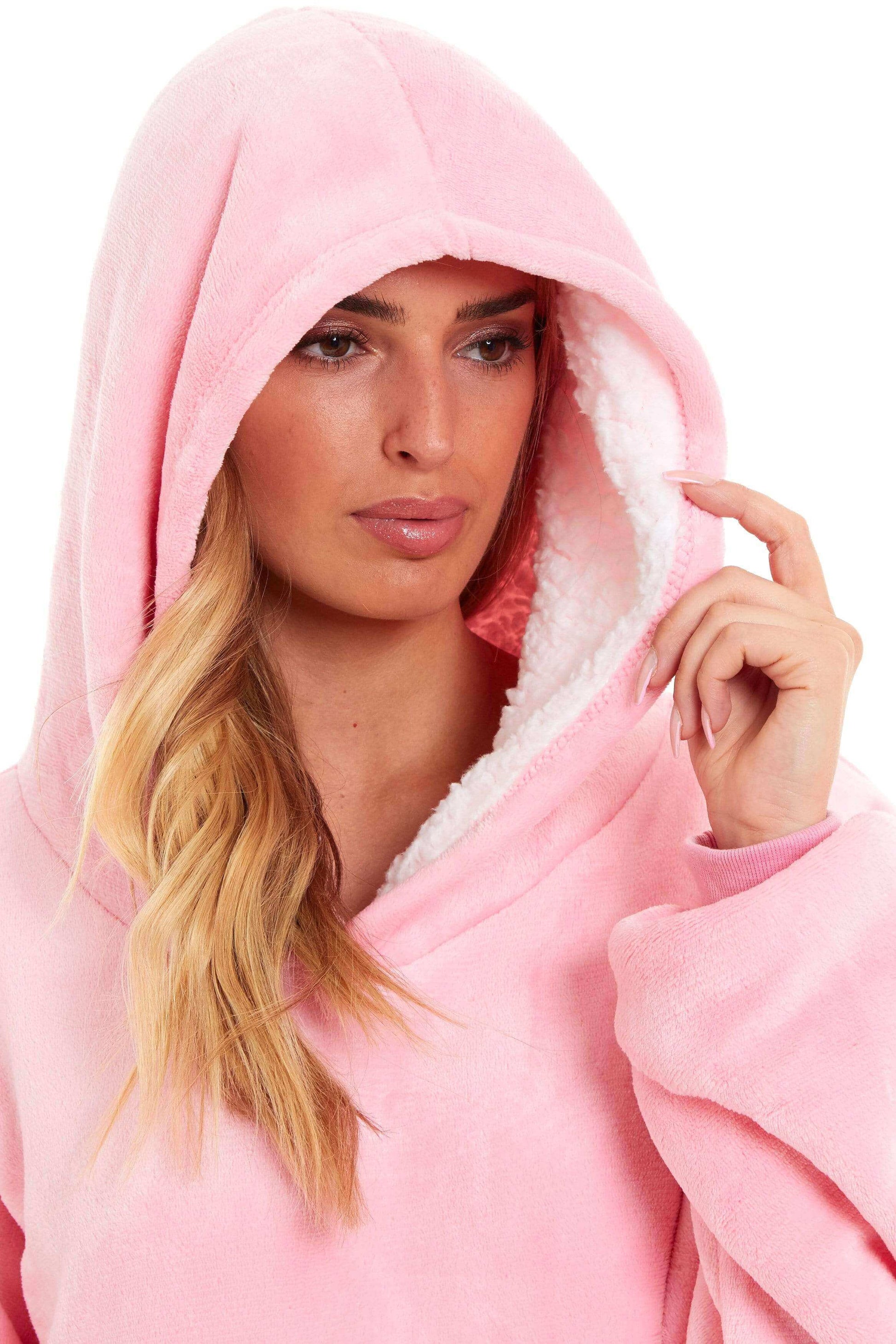 Oversized Hooded Blanket Sweatshirt Plush Sherpa Fur Grey Pink Giant Hoodie for Adults and Kids with Elastic Cuffs and Pocket by Daisy Dreamer. Buy now for £9.00.