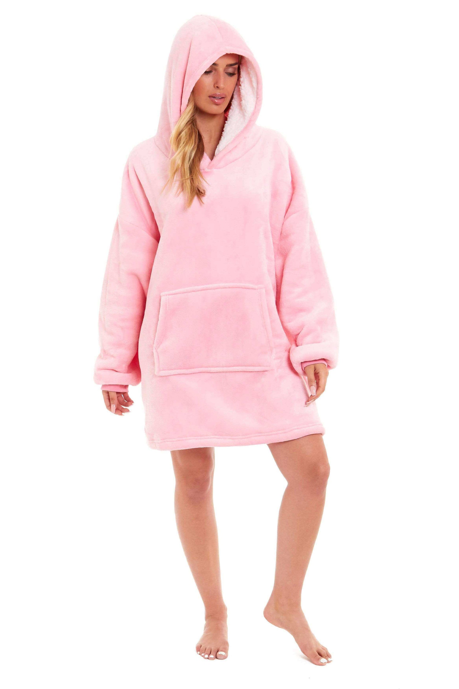 Oversized Hooded Blanket Sweatshirt Plush Sherpa Fur Grey Pink Giant Hoodie for Adults and Kids with Elastic Cuffs and Pocket by Daisy Dreamer. Buy now for £9.00.