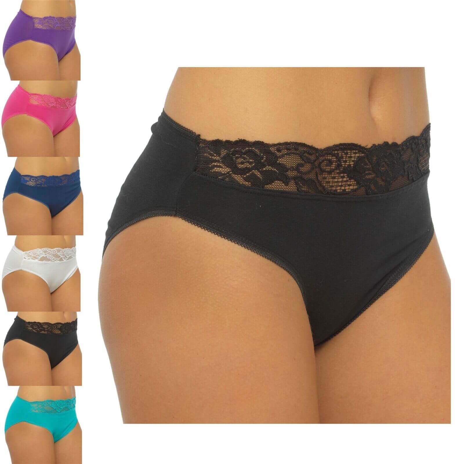 Pack of 10 Cotton Rich Lace Brief Knickers for Women Comfortable Stretch Waistband Assorted Colours Breathable Underwear UK Sizes 10-20 by Daisy Dreamer. Buy now for £14.00.
