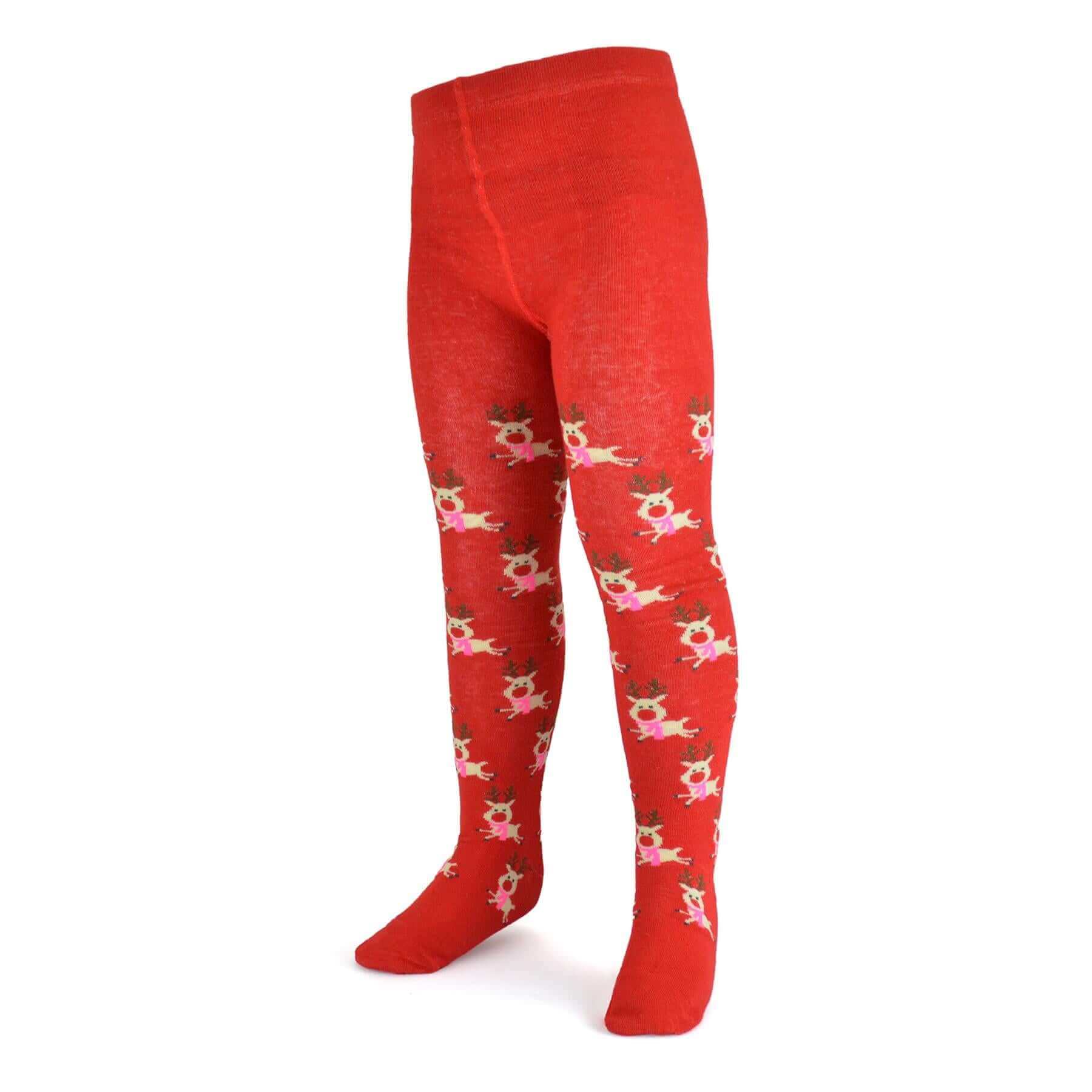 Pack of 2 Girls Christmas Tights Reindeer and Penguin Festive Cotton Rich Kids Leggings Comfortable Durable Winter Holiday Tights Sock Stack. Buy now for £10.00.