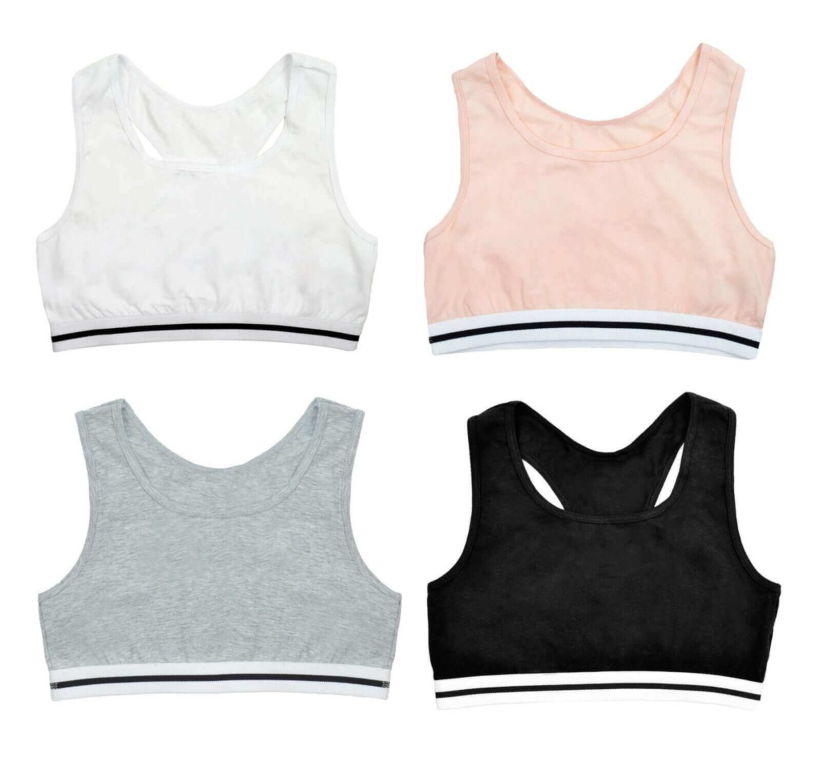 Pack of 4 Girls Seamless Sports Bralettes Racer Back Crop Top Training Bra Comfortable Stretchy Yoga Vest for Kids and Teens Ultimate Support by Daisy Dreamer. Buy now for £13.00.