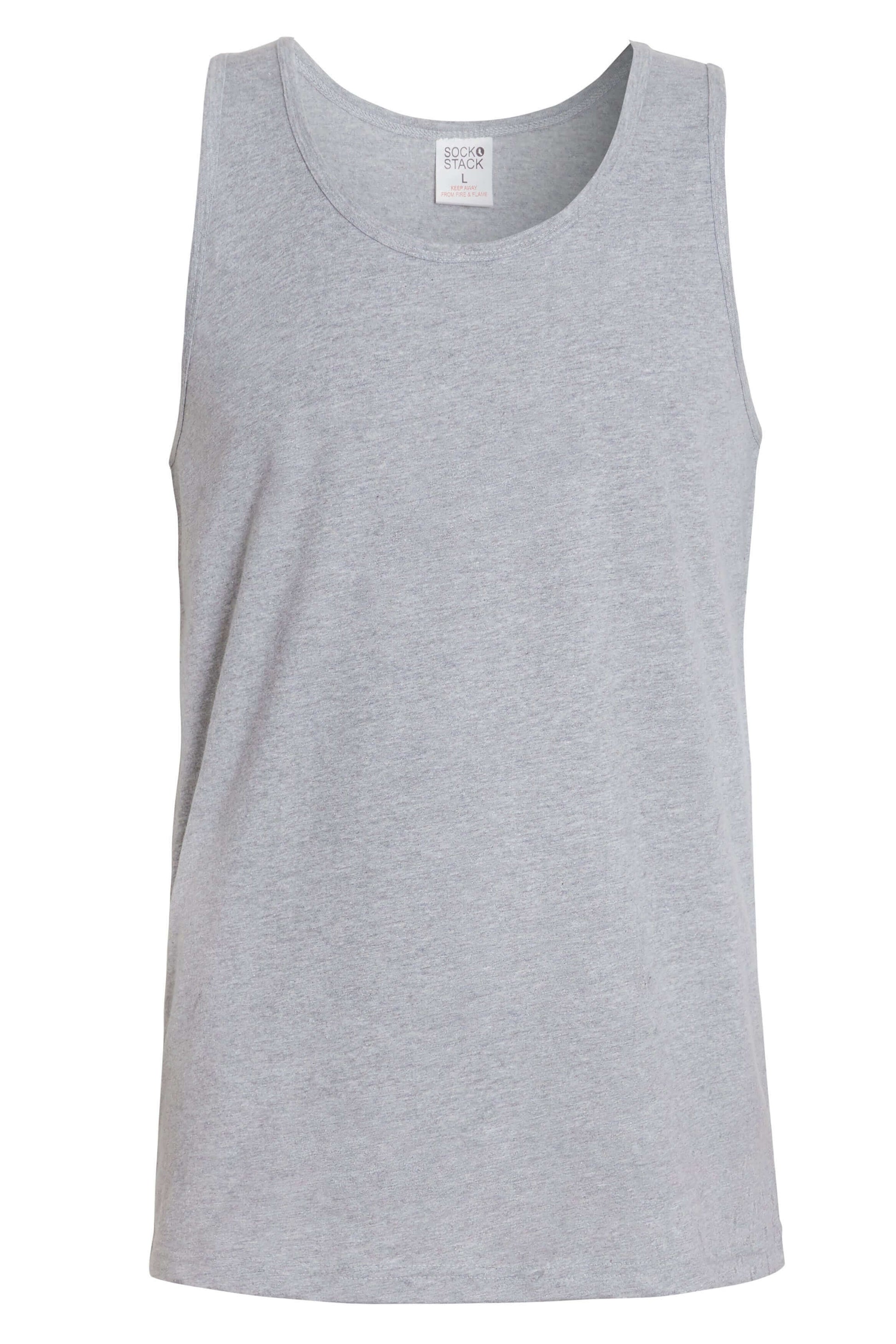 Pack of 6 Men's Cotton Blend Gym Muscle Vests Fitted Lightweight Comfortable Breathable Summer Wear Sizes S to XXL Available in Black Grey Navy White by Sock Stack. Buy now for £10.00.