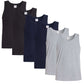 Pack of 6 Men's Cotton Blend Gym Muscle Vests Fitted Lightweight Comfortable Breathable Summer Wear Sizes S to XXL Available in Black Grey Navy White by Sock Stack. Buy now for £10.00.