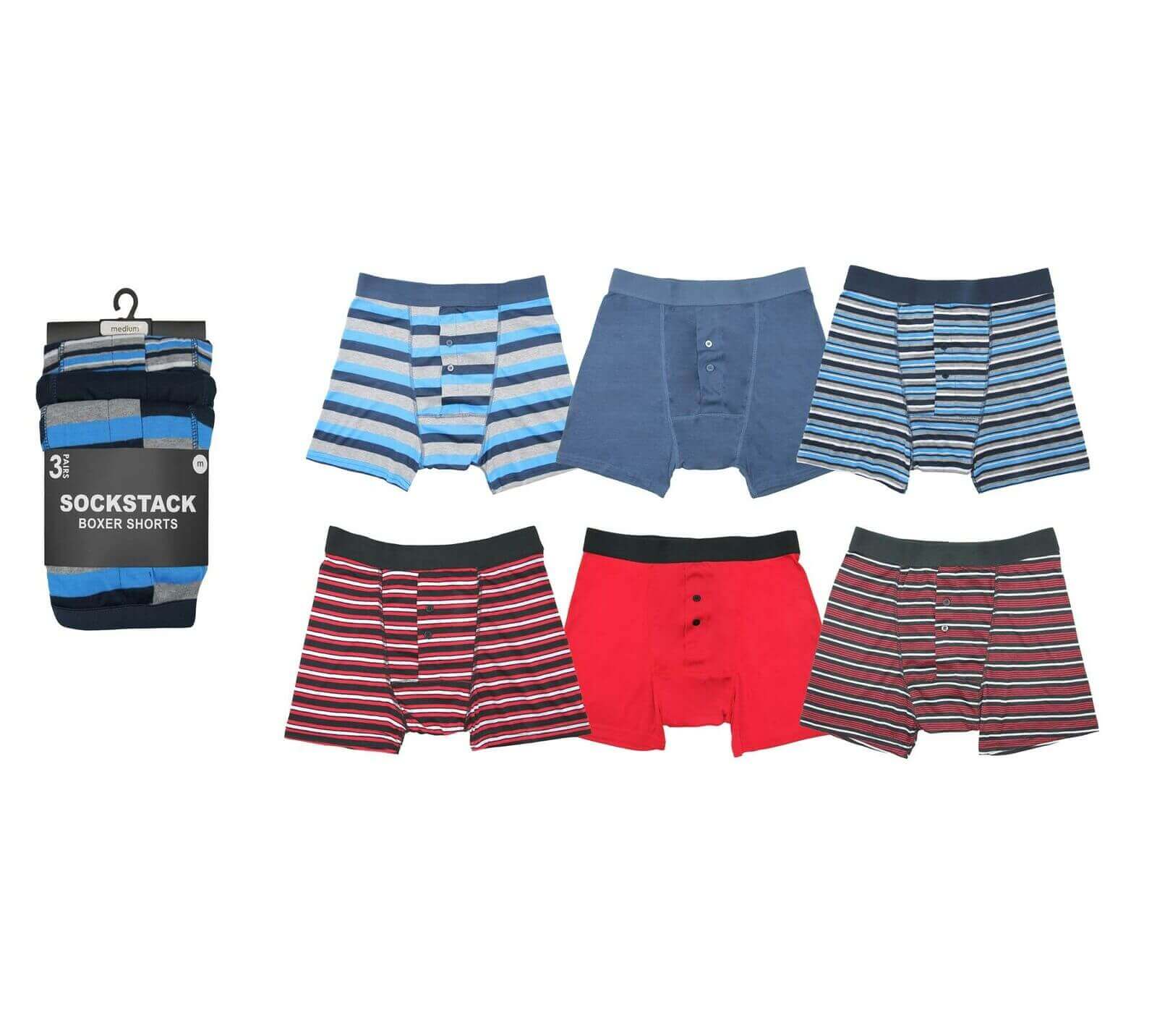 Pack of 6 Mens Cotton Stretch Striped Boxer Shorts Comfortable Breathable Underwear for Everyday Wear Gym and Home by Sock Stack. Buy now for £10.00.