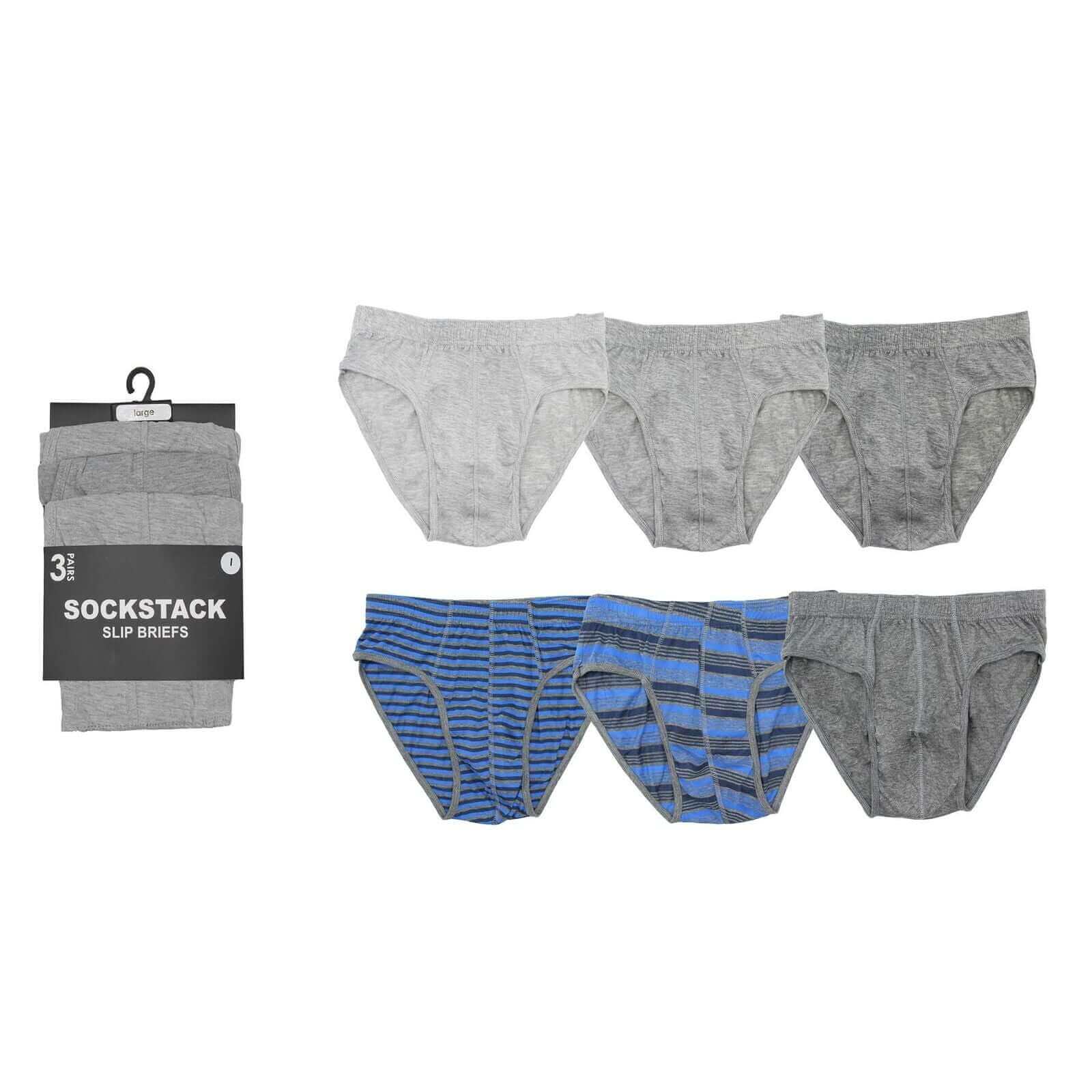 Pack of 6 Men's Cotton Stretch Striped Briefs Comfortable Waistband Breathable Fabric Assorted Colors Sizes Ideal for Gym Casual Wear by Sock Stack. Buy now for £10.00.