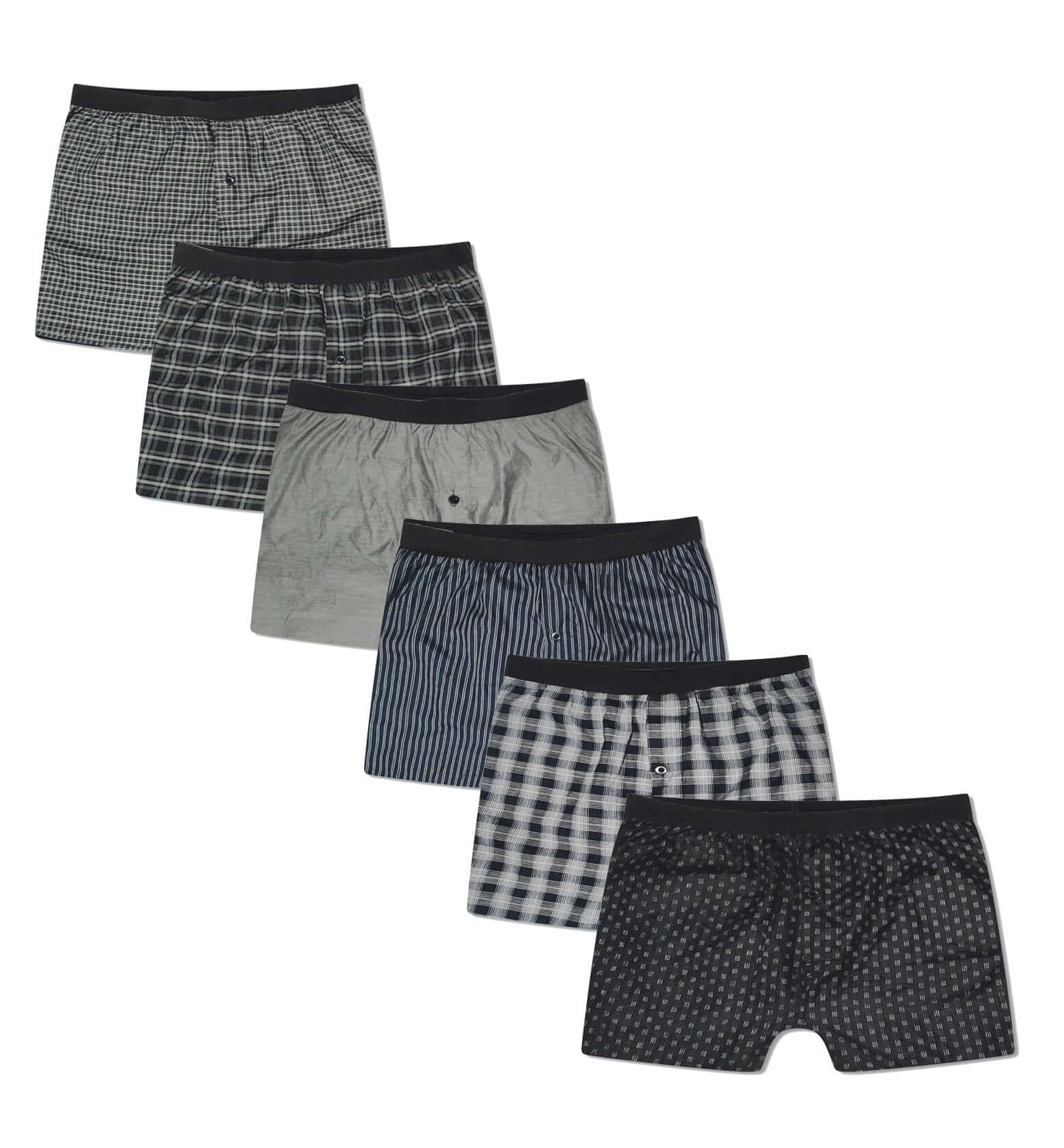Pack of 6 Mens Loose Fit Boxers with Comfort Waistband Button Fly Breathable Cotton Blend Assorted Colours Premium Quality MB02 by Sock Stack. Buy now for £8.00.