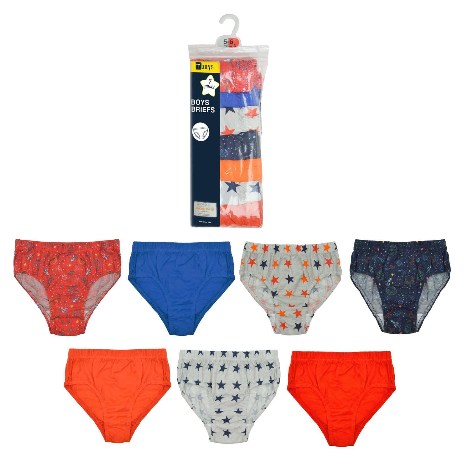 Pack of 7 Boys Briefs and Girls Knickers Cotton Blend Kids Underwear with Comfortable Waistband Assorted Colours and Patterns for Ages 2-8 Years by Daisy Dreamer. Buy now for £8.00.