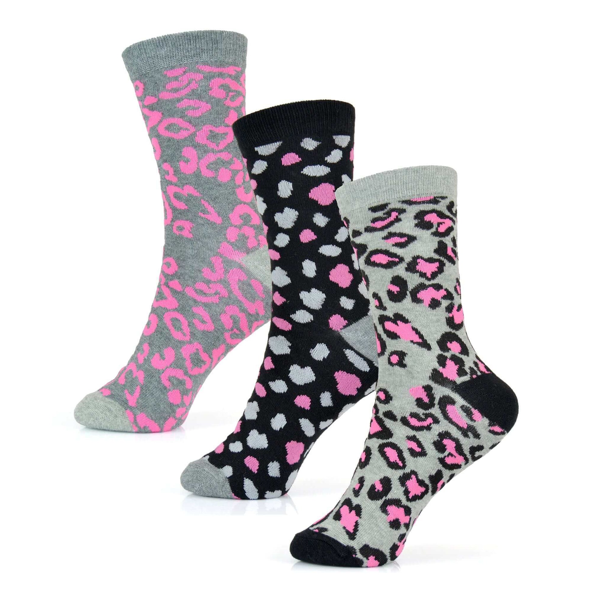 6 Pairs Women's Cotton Rich Socks Fun Designs Stripes Dots Leopard Fox Dog Cat Prints UK 4-7 Breathable Durable by Sock Stack. Buy now for £8.00.