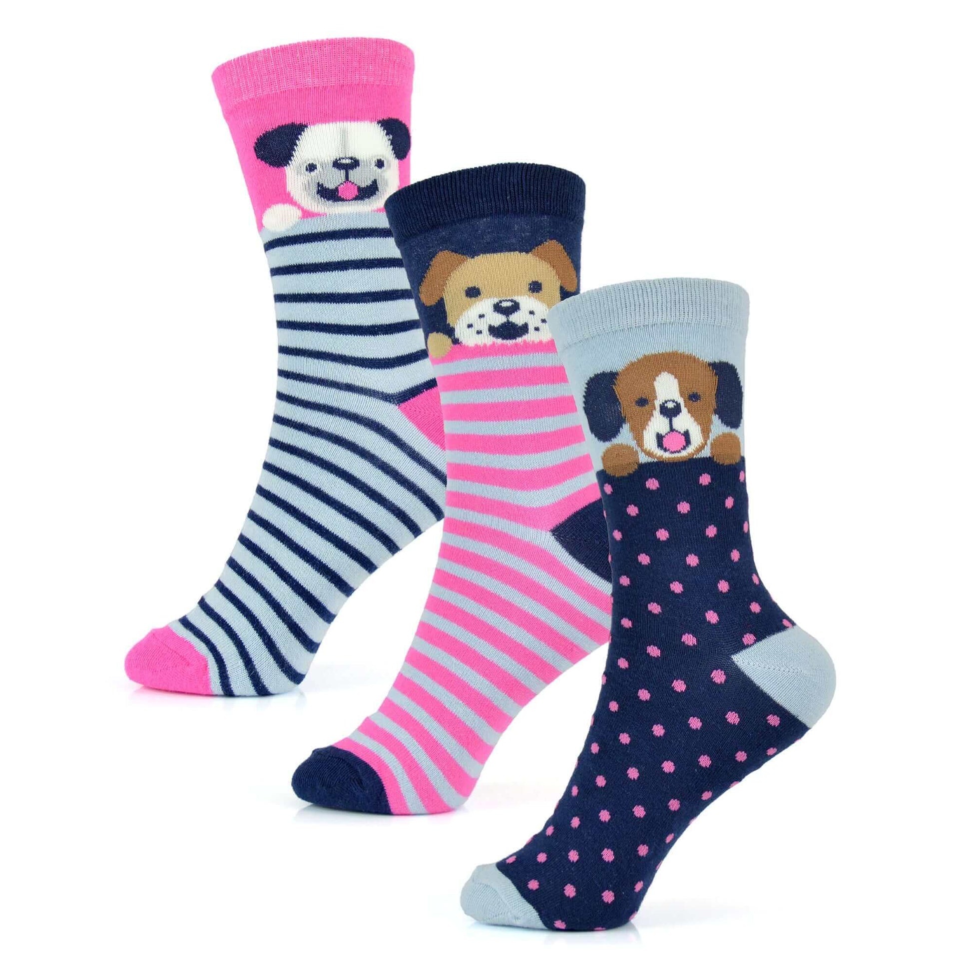 6 Pairs Women's Cotton Rich Socks Fun Designs Stripes Dots Leopard Fox Dog Cat Prints UK 4-7 Breathable Durable by Sock Stack. Buy now for £8.00.