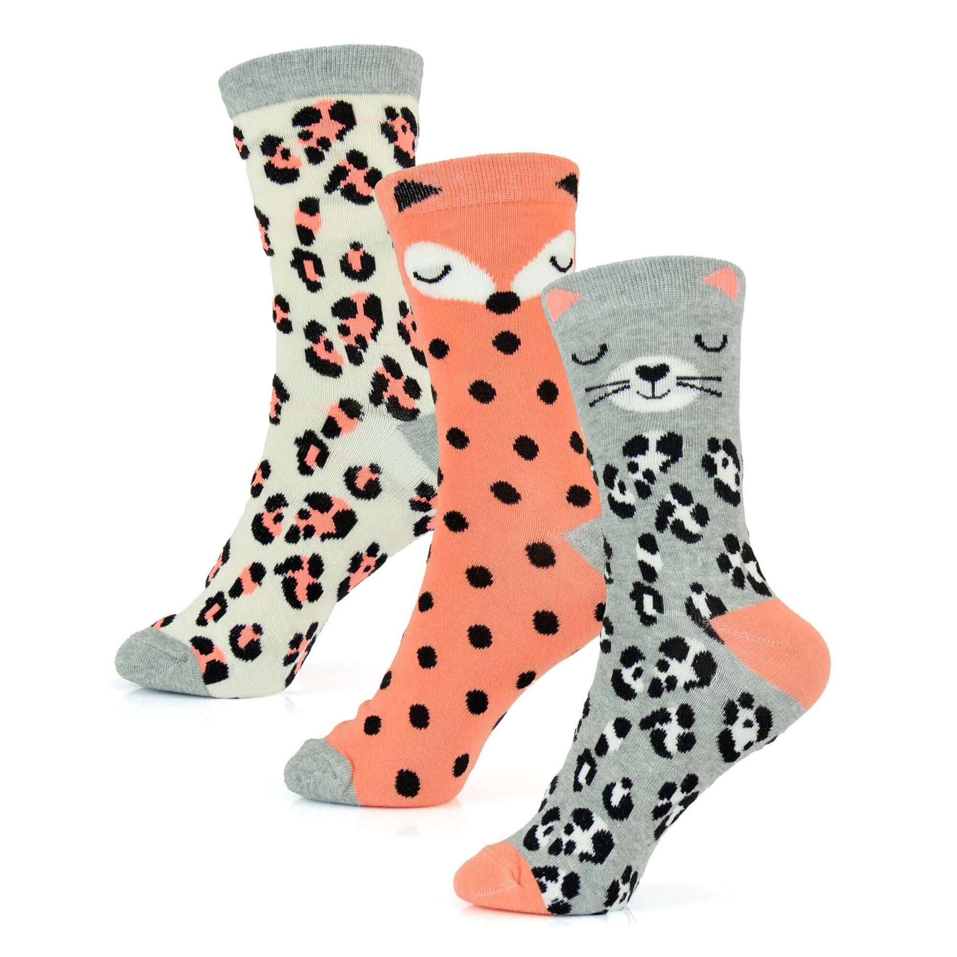 6 Pairs Women's Cotton Rich Socks Fun Designs Stripes Dots Leopard Fox Dog Cat Prints UK 4-7 Breathable Durable by Sock Stack. Buy now for £8.00.