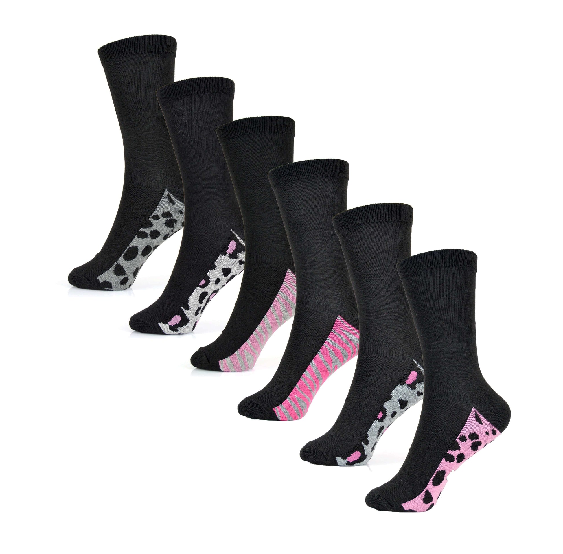 6 Pairs Women's Cotton Rich Socks Fun Designs Stripes Dots Leopard Fox Dog Cat Prints UK 4-7 Breathable Durable by Sock Stack. Buy now for £8.00.