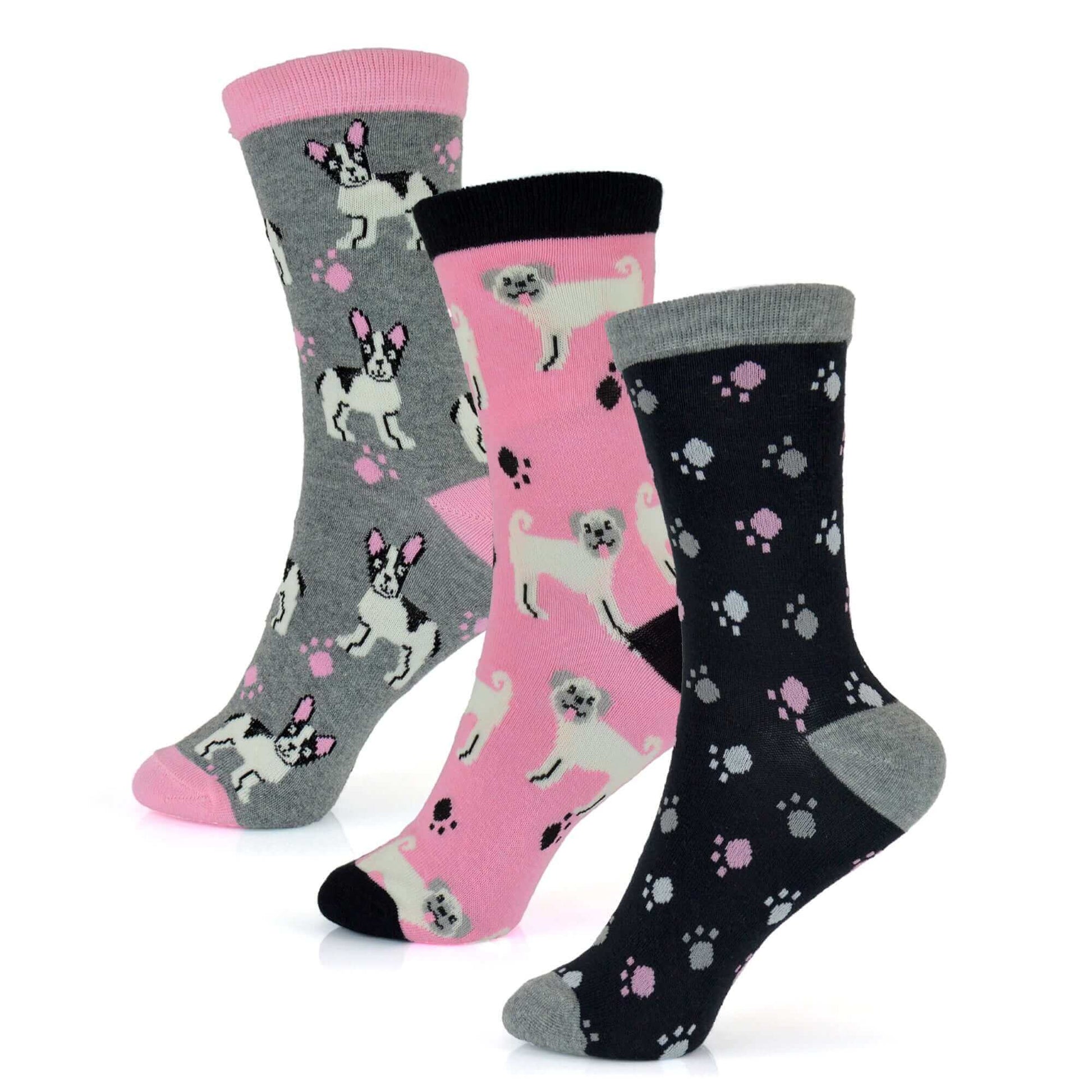 6 Pairs Women's Cotton Rich Socks Fun Designs Stripes Dots Leopard Fox Dog Cat Prints UK 4-7 Breathable Durable by Sock Stack. Buy now for £8.00.