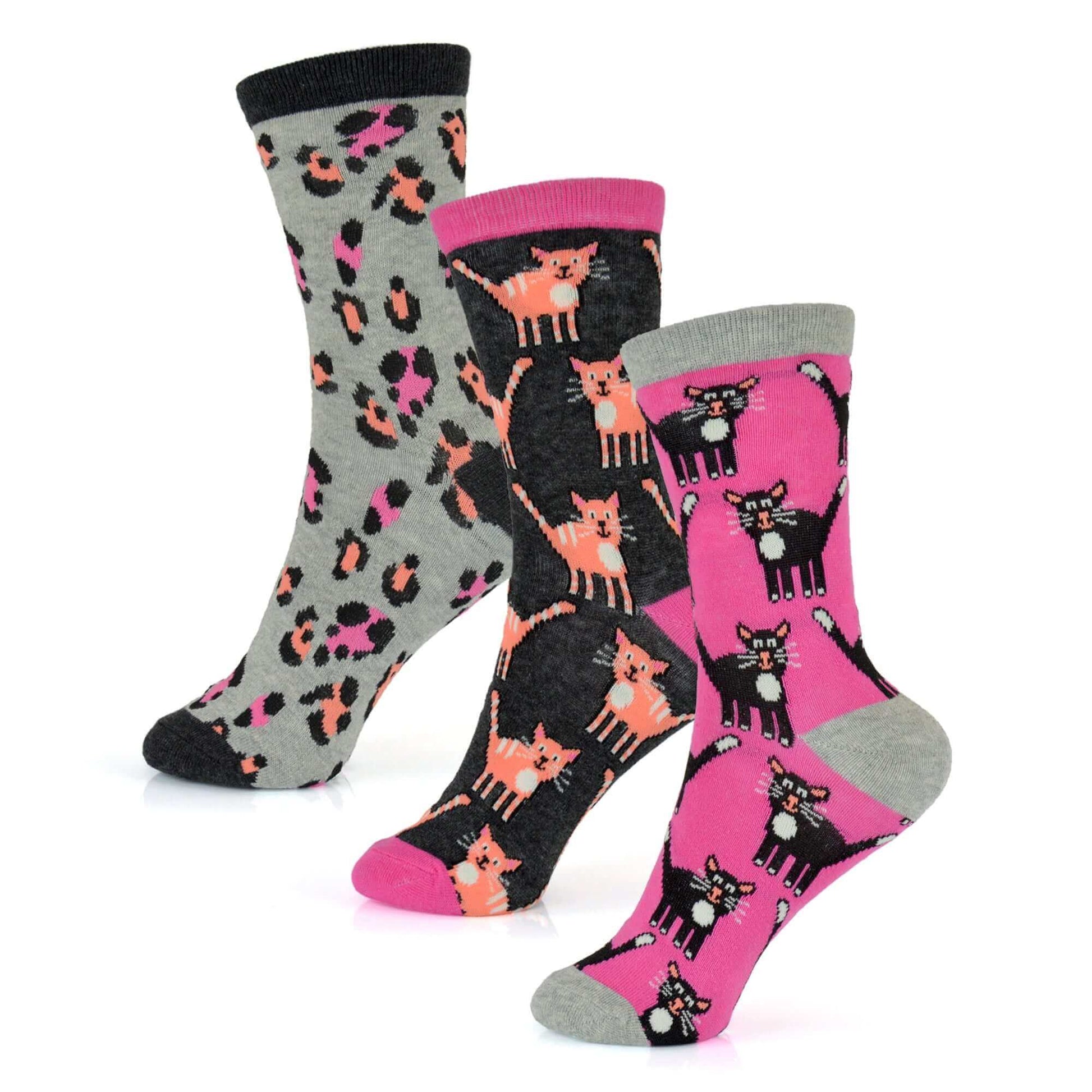 6 Pairs Women's Cotton Rich Socks Fun Designs Stripes Dots Leopard Fox Dog Cat Prints UK 4-7 Breathable Durable by Sock Stack. Buy now for £8.00.