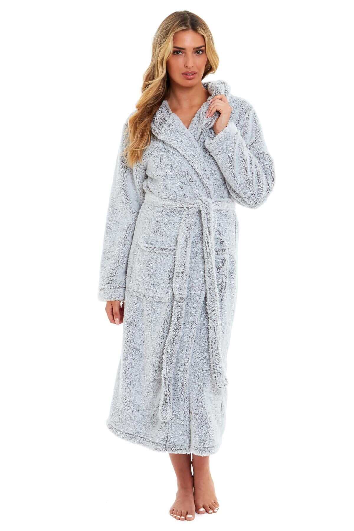 Ultra Soft Velvet Touch Women's Hooded Fleece Bathrobes Cozy Plush Snuggle Dressing Gowns for Lounging Spa Gym Hotel Multiple Sizes and Colors by Daisy Dreamer. Buy now for £25.00.
