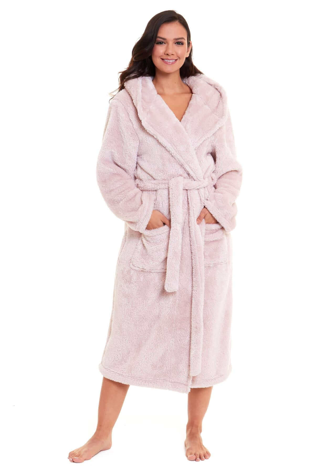 Ultra Soft Velvet Touch Women's Hooded Fleece Bathrobes Cozy Plush Snuggle Dressing Gowns for Lounging Spa Gym Hotel Multiple Sizes and Colors by Daisy Dreamer. Buy now for £25.00.